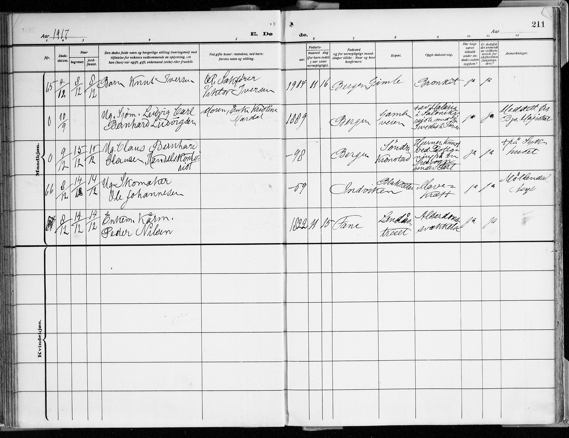 Årstad Sokneprestembete, AV/SAB-A-79301/H/Haa/L0003: Parish register (official) no. A 3, 1914-1919, p. 211