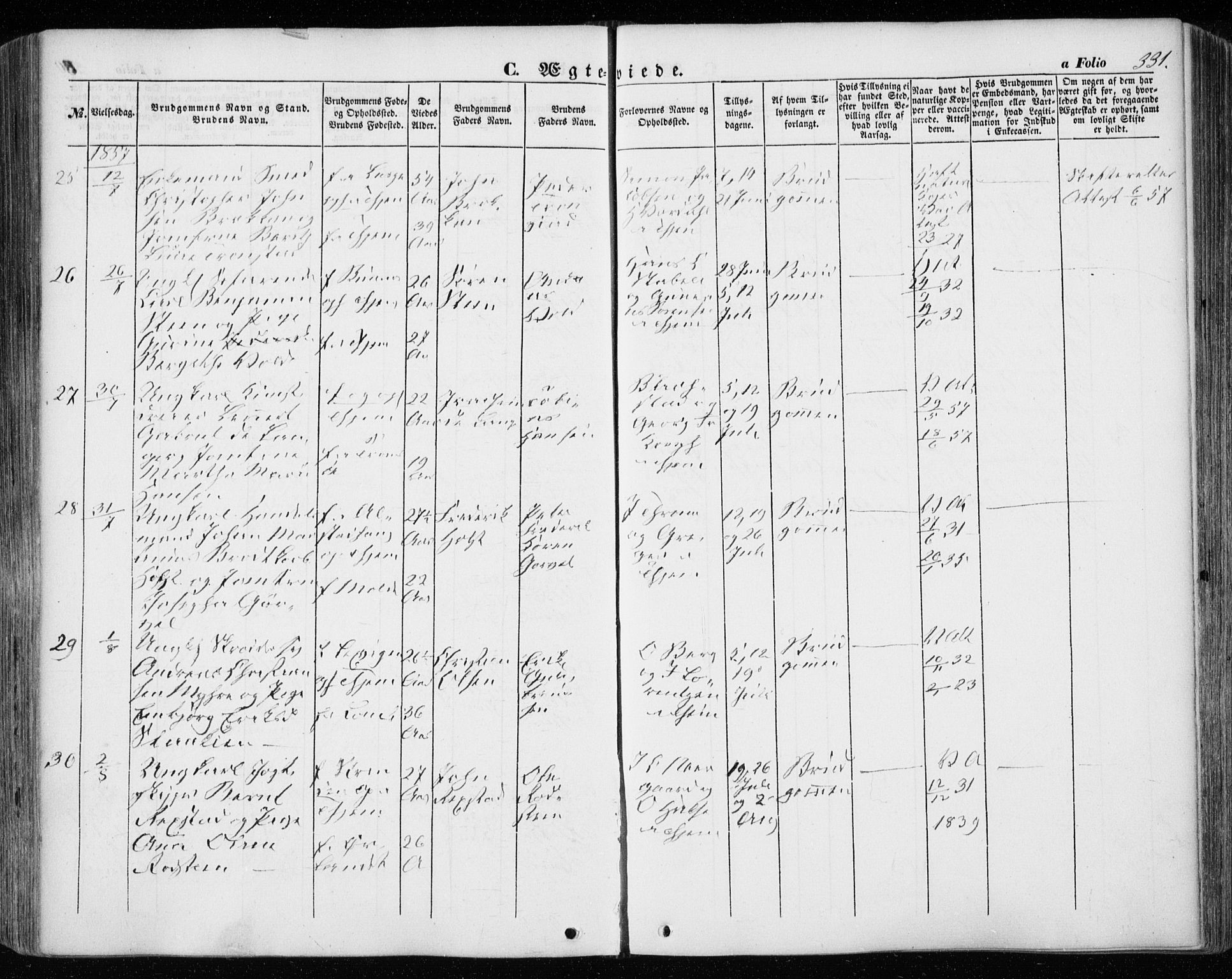 Ministerialprotokoller, klokkerbøker og fødselsregistre - Sør-Trøndelag, SAT/A-1456/601/L0051: Parish register (official) no. 601A19, 1848-1857, p. 331
