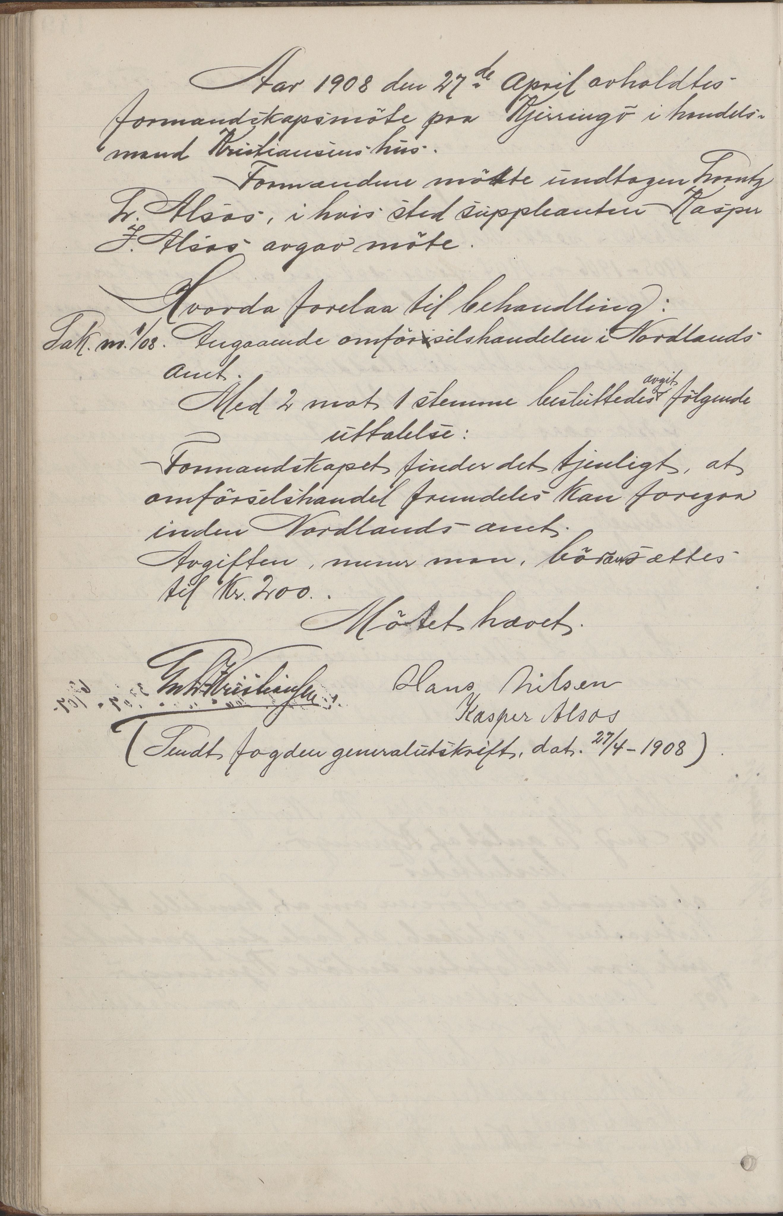 Kjerringøy kommune. Formannskapet, AIN/K-18441.150/A/Aa/L0002: Forhandlingsprotokoll Norfolden- Kjerringø formanskap, 1900-1911, p. 148b