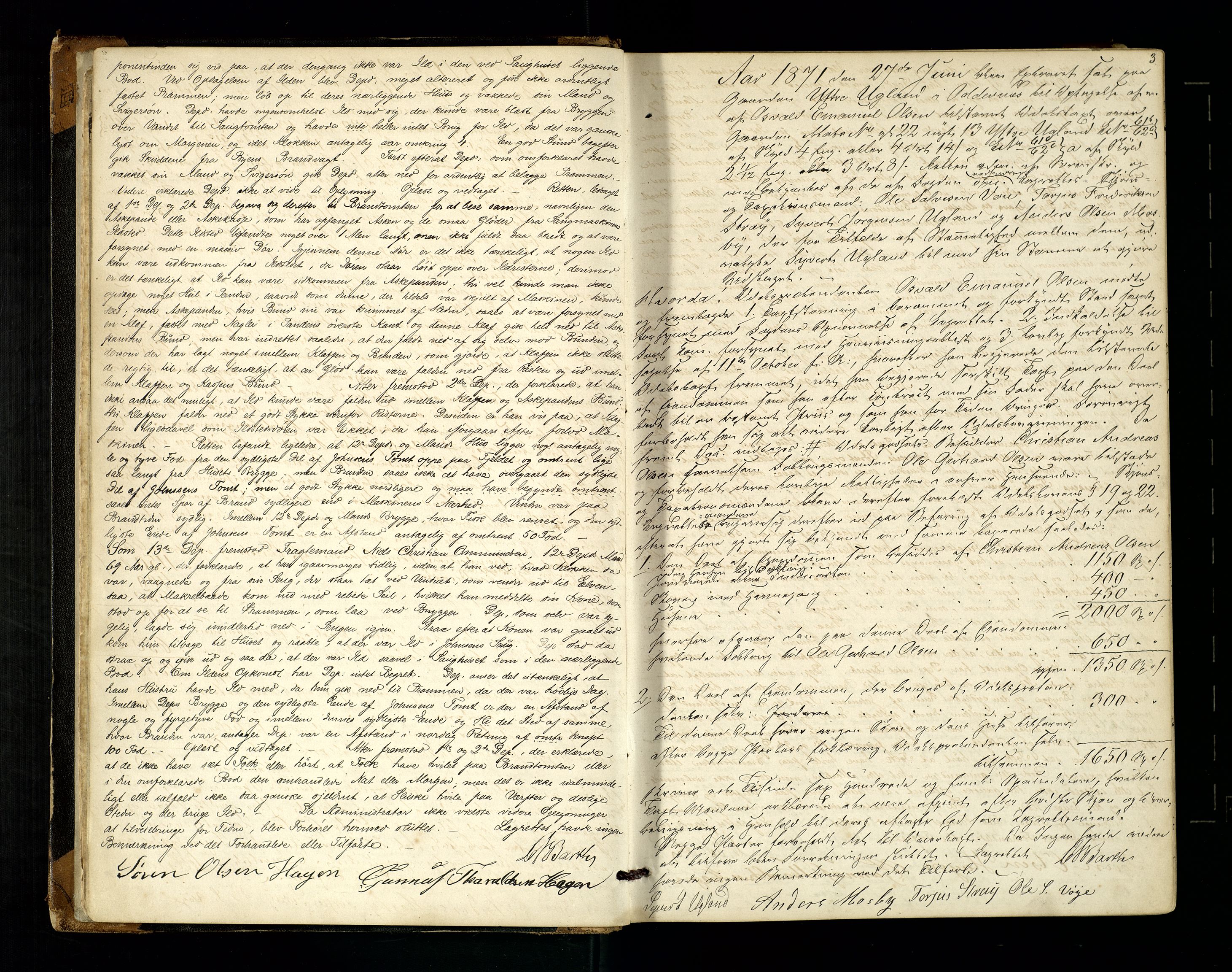 Torridal sorenskriveri, AV/SAK-1221-0012/F/Fb/L0003: Ekstrarettsprotokoll nr. 3, 1871-1879, p. 3