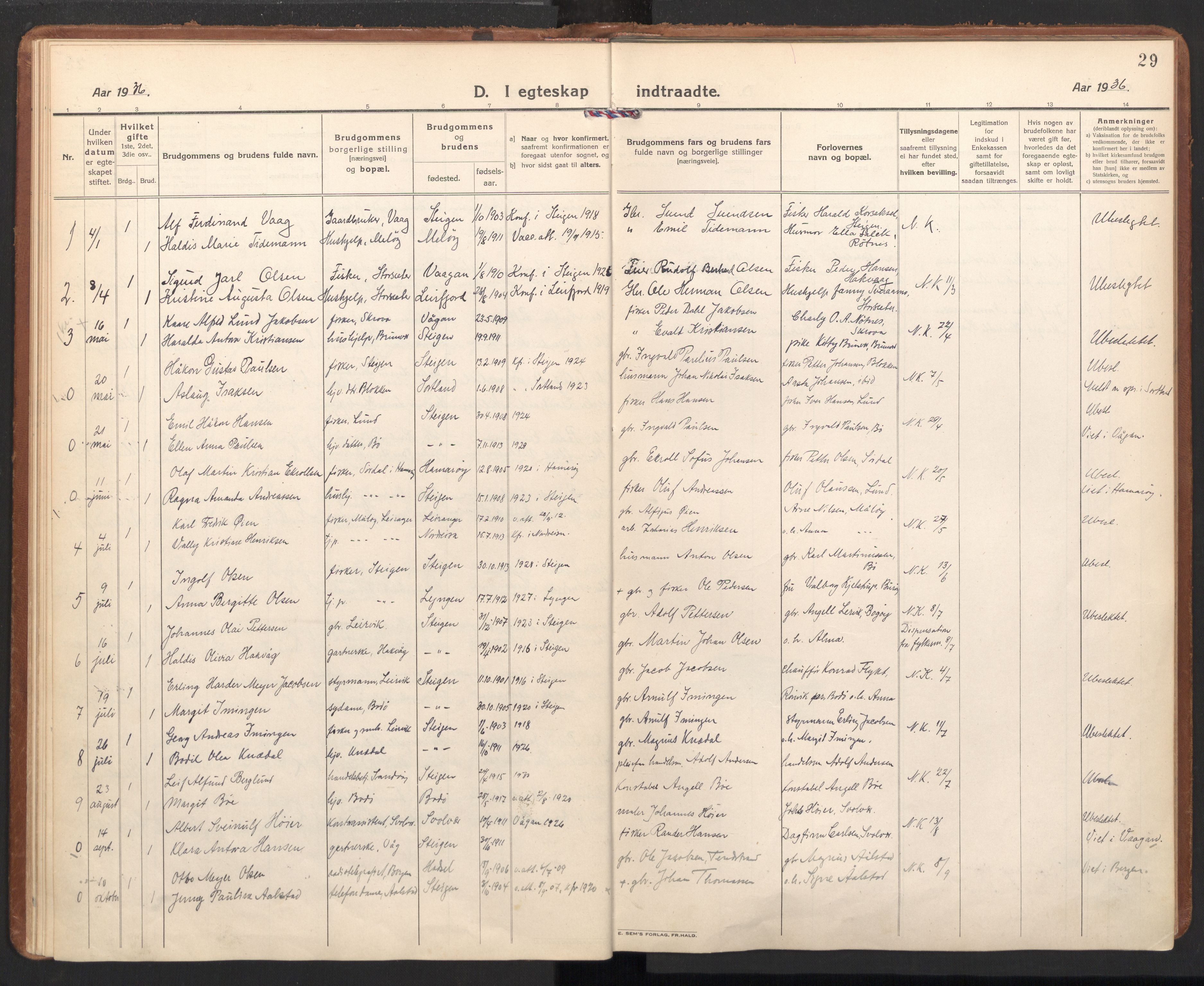 Ministerialprotokoller, klokkerbøker og fødselsregistre - Nordland, SAT/A-1459/855/L0809: Parish register (official) no. 855A18, 1921-1939, p. 29