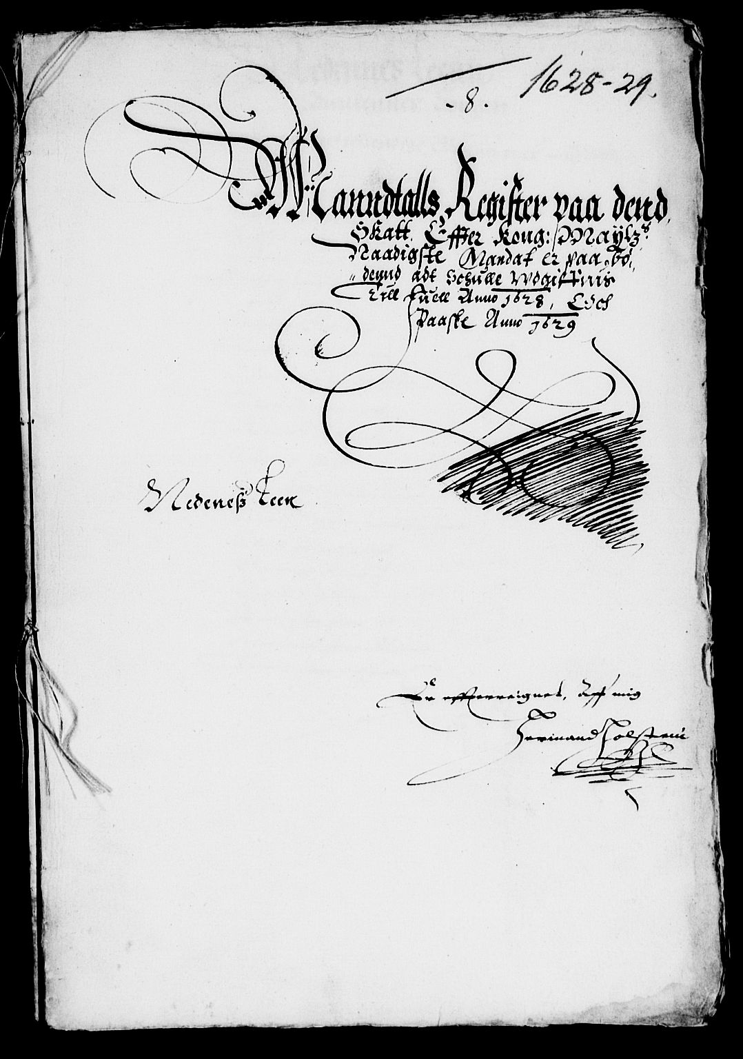 Rentekammeret inntil 1814, Reviderte regnskaper, Lensregnskaper, AV/RA-EA-5023/R/Rb/Rbq/L0018: Nedenes len. Mandals len. Råbyggelag., 1628-1630