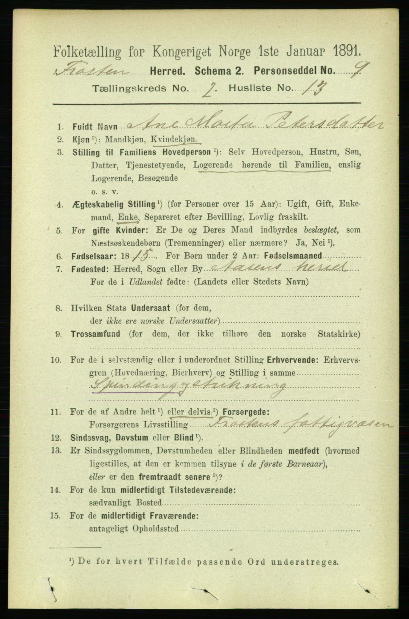 RA, 1891 census for 1717 Frosta, 1891, p. 1141