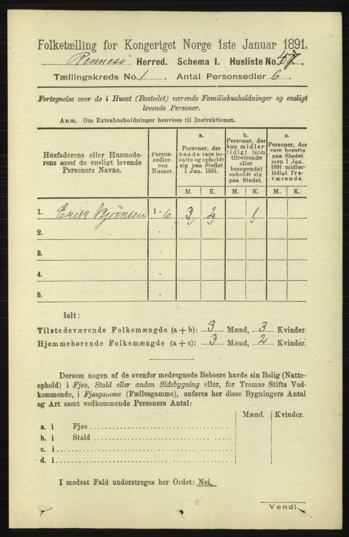 RA, 1891 census for 1142 Rennesøy, 1891, p. 58