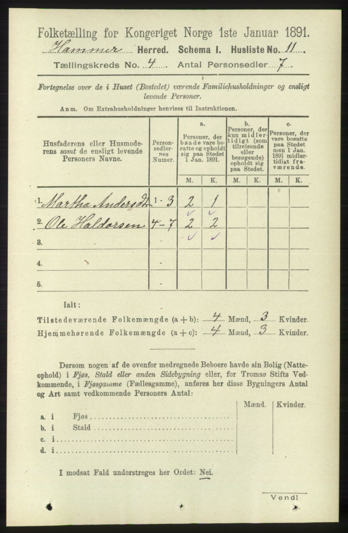 RA, 1891 census for 1254 Hamre, 1891, p. 902