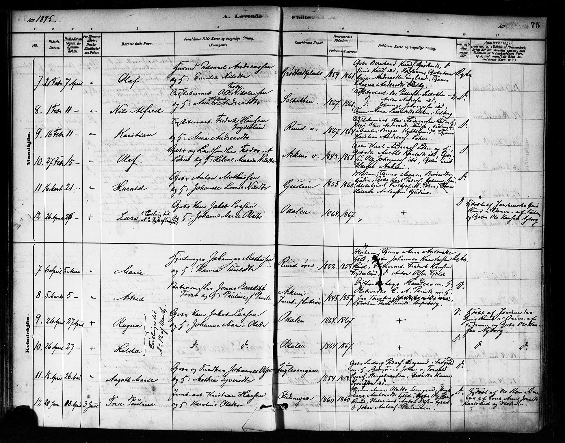 Askim prestekontor Kirkebøker, AV/SAO-A-10900/F/Fa/L0007: Parish register (official) no. 7, 1882-1897, p. 75