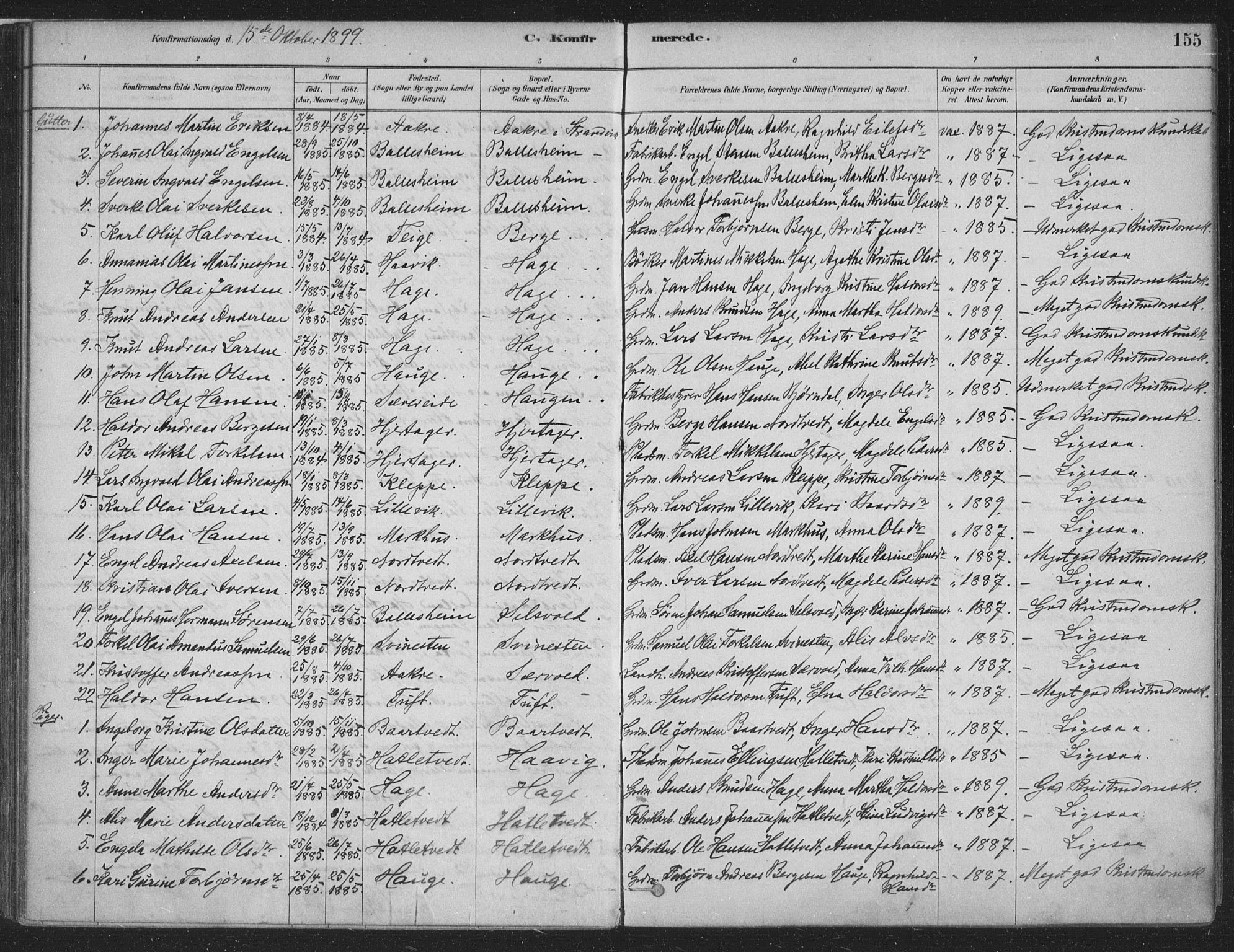Fusa sokneprestembete, SAB/A-75401/H/Haa: Parish register (official) no. D 1, 1880-1938, p. 155