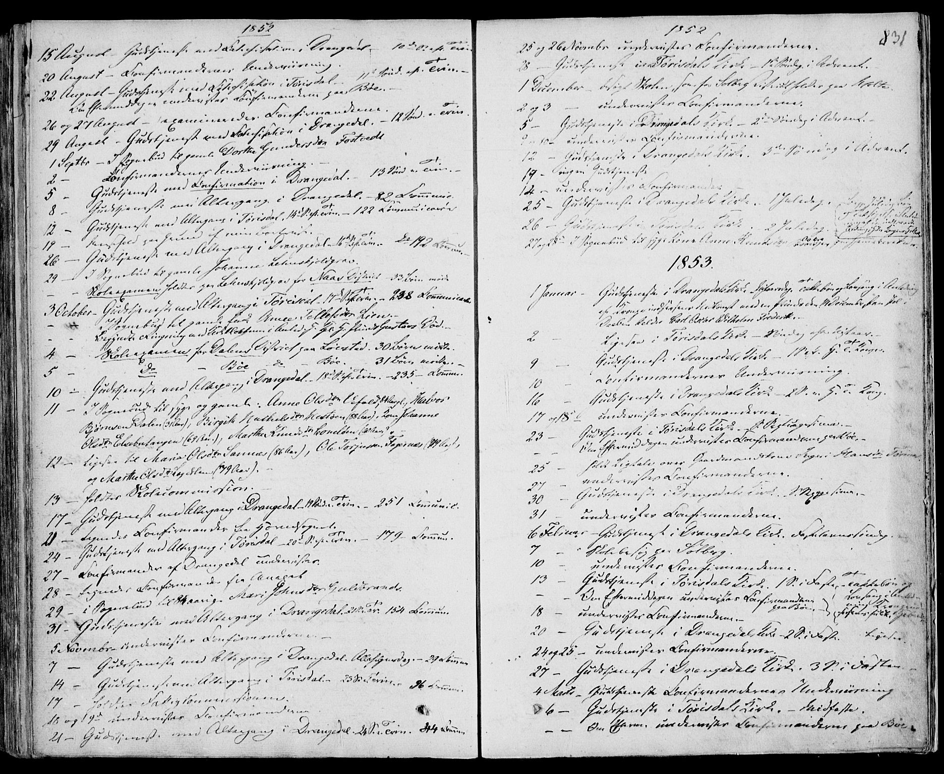 Drangedal kirkebøker, SAKO/A-258/F/Fa/L0007b: Parish register (official) no. 7b, 1837-1856, p. 831