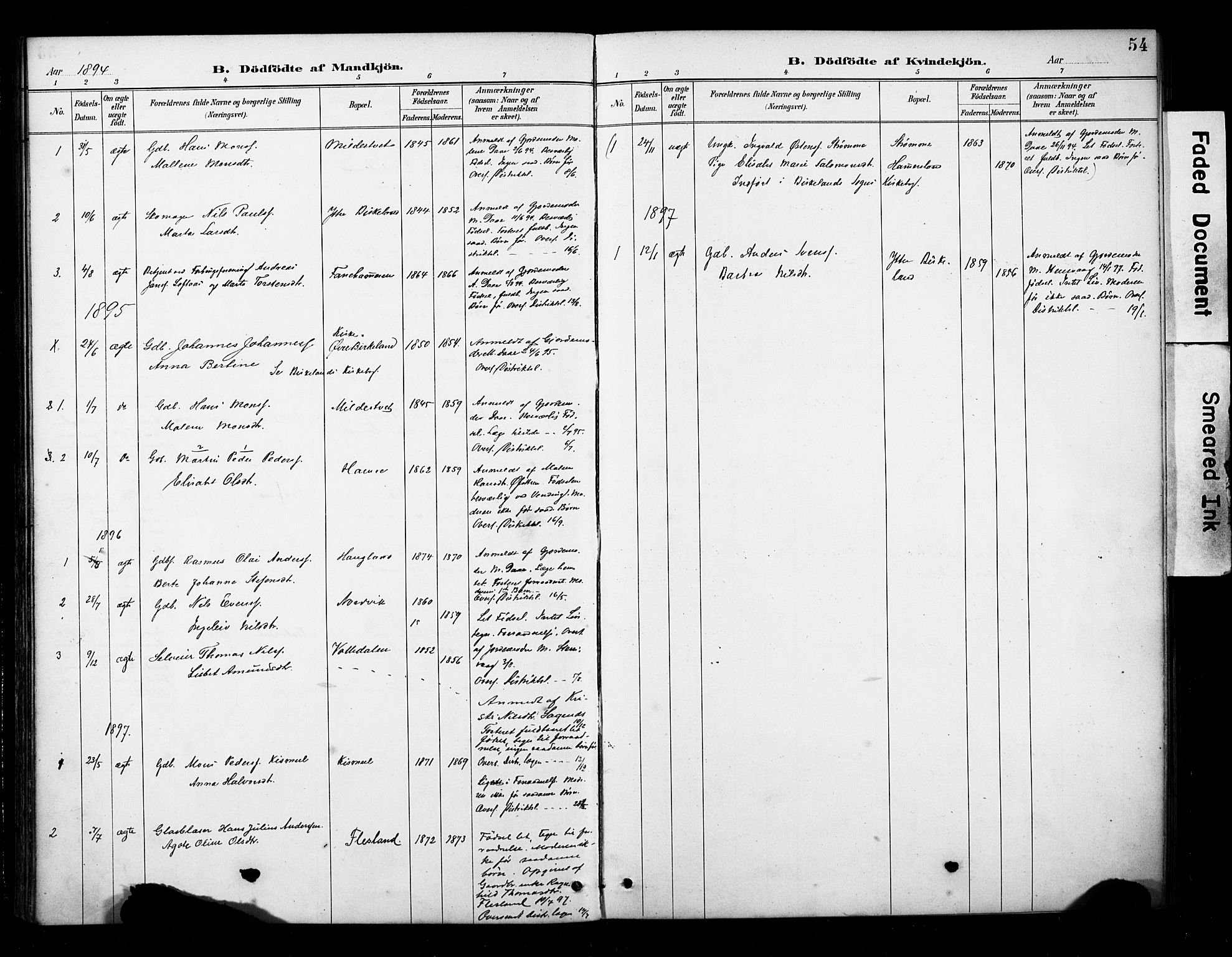 Fana Sokneprestembete, SAB/A-75101/H/Haa/Haab/L0002: Parish register (official) no. B 2, 1890-1897, p. 54