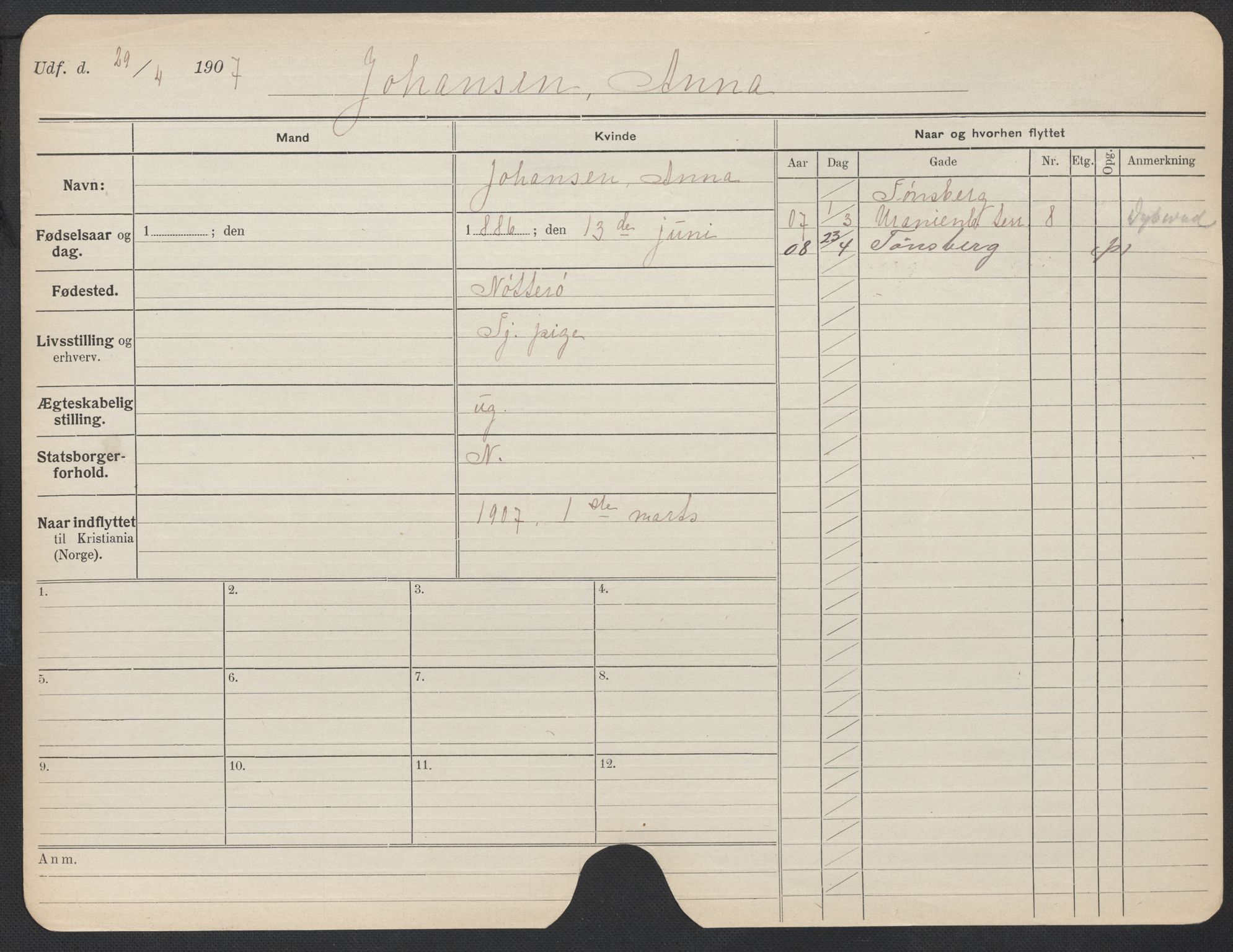 Oslo folkeregister, Registerkort, AV/SAO-A-11715/F/Fa/Fac/L0017: Kvinner, 1906-1914, p. 616a