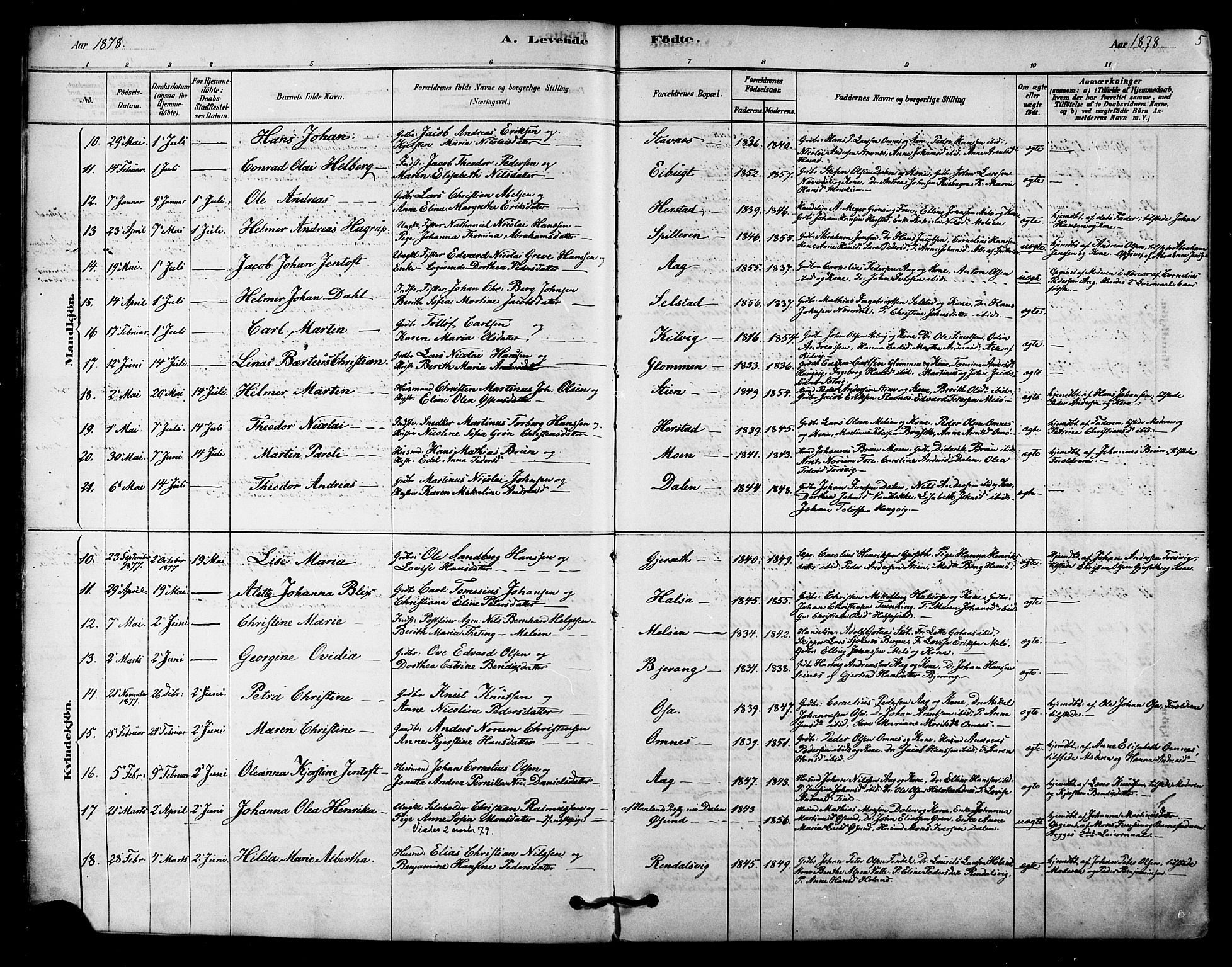 Ministerialprotokoller, klokkerbøker og fødselsregistre - Nordland, AV/SAT-A-1459/843/L0626: Parish register (official) no. 843A01, 1878-1907, p. 5