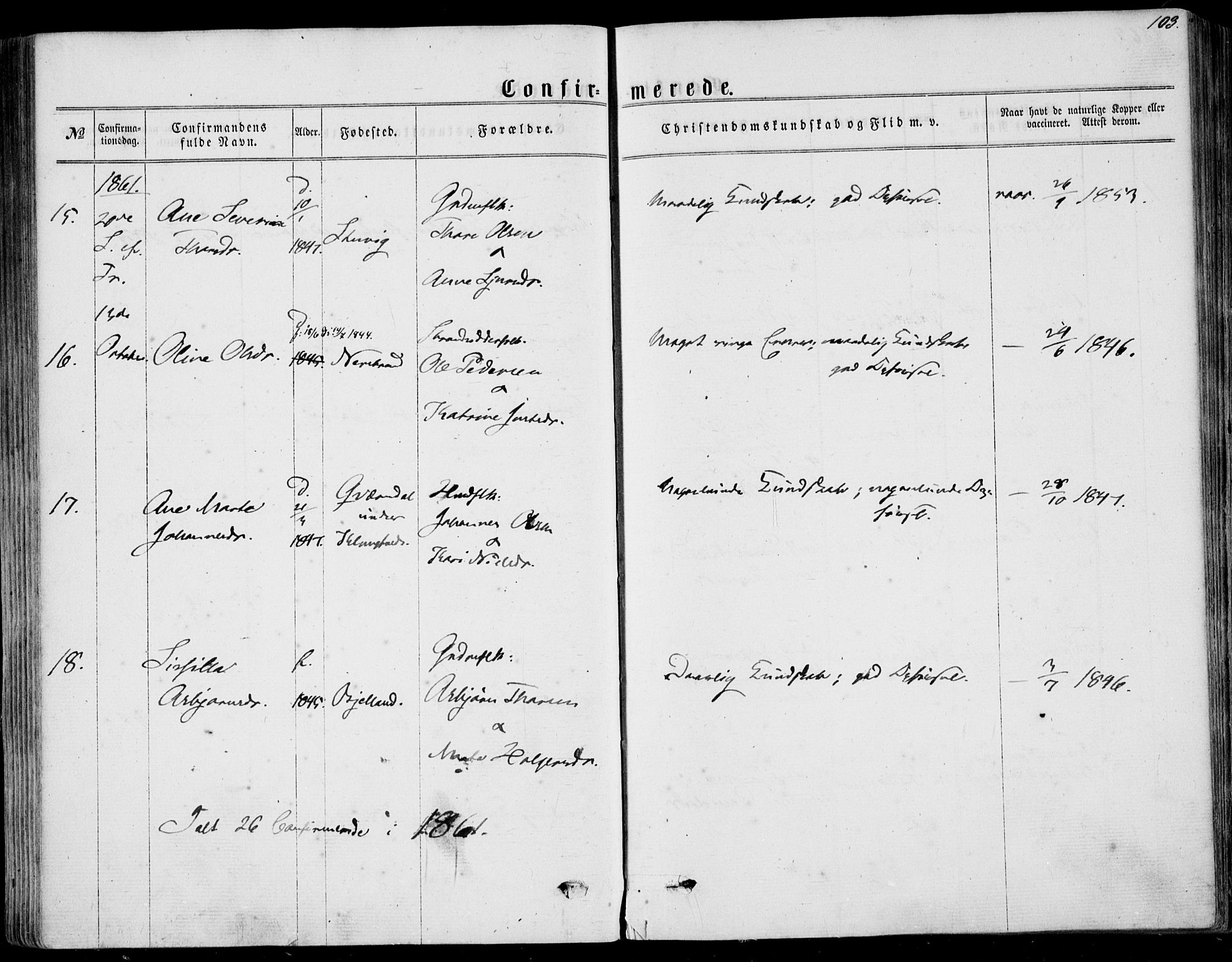 Nedstrand sokneprestkontor, AV/SAST-A-101841/01/IV: Parish register (official) no. A 9, 1861-1876, p. 103