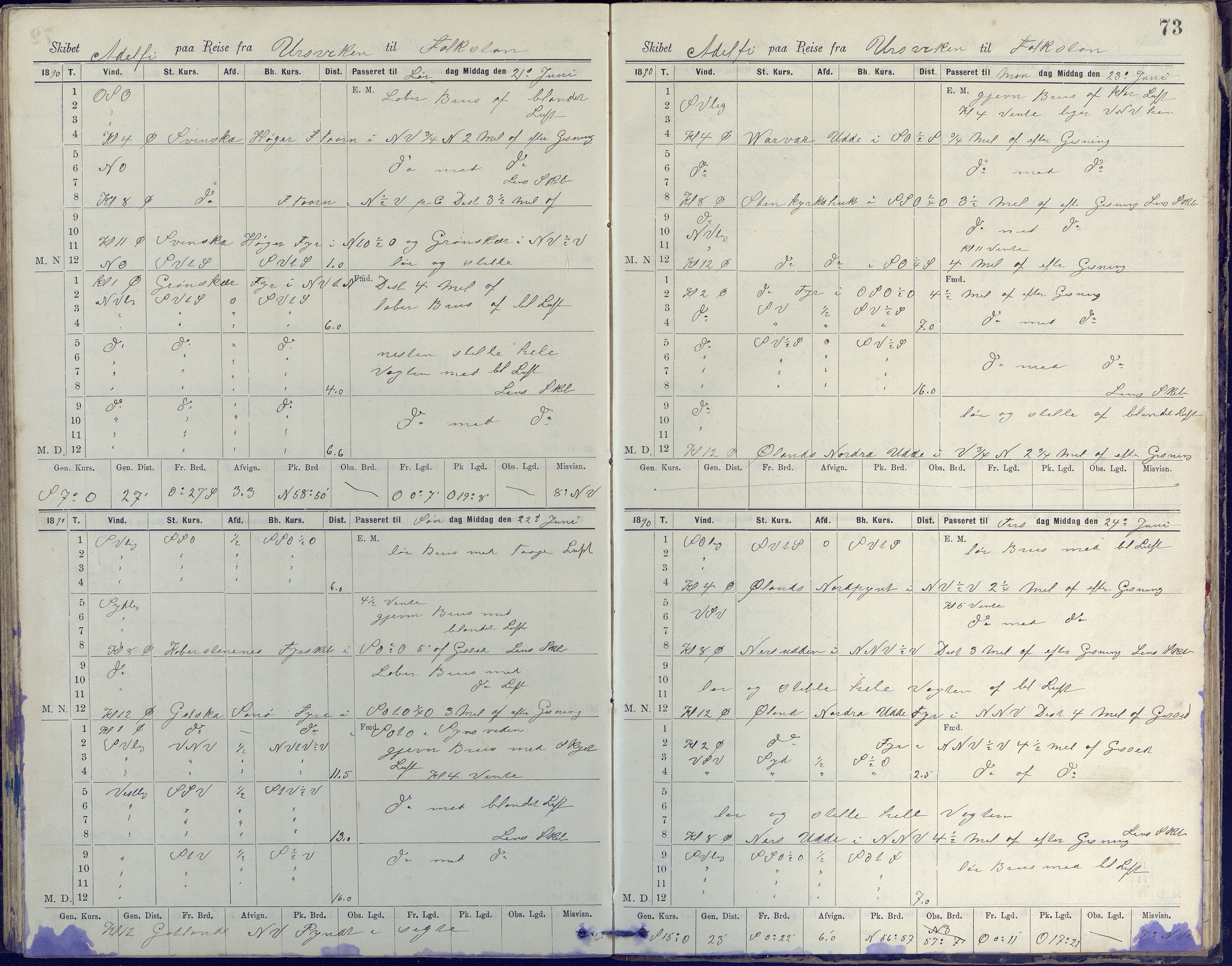 Fartøysarkivet, AAKS/PA-1934/F/L0002/0020: Flere fartøy (se mappenivå) / Adolphi (skonnert), 1888-1891, p. 73