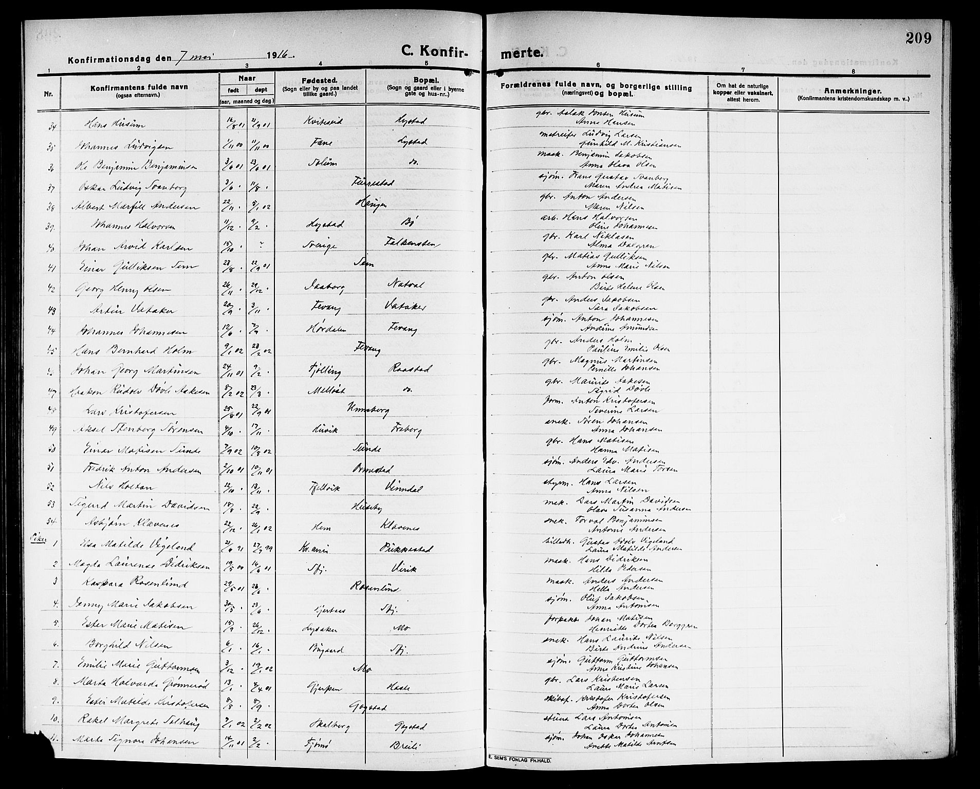 Sandar kirkebøker, AV/SAKO-A-243/G/Ga/L0003: Parish register (copy) no. 3, 1916-1922, p. 209