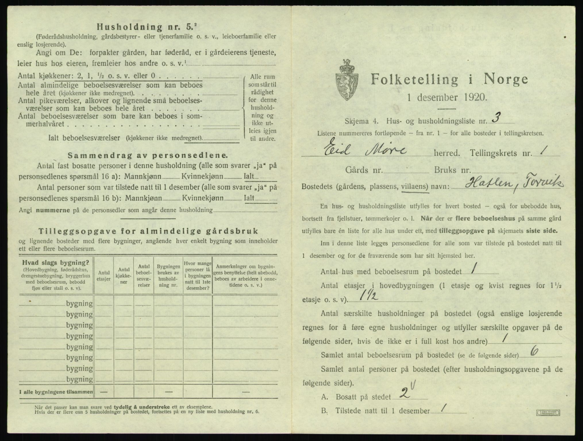 SAT, 1920 census for Eid, 1920, p. 27