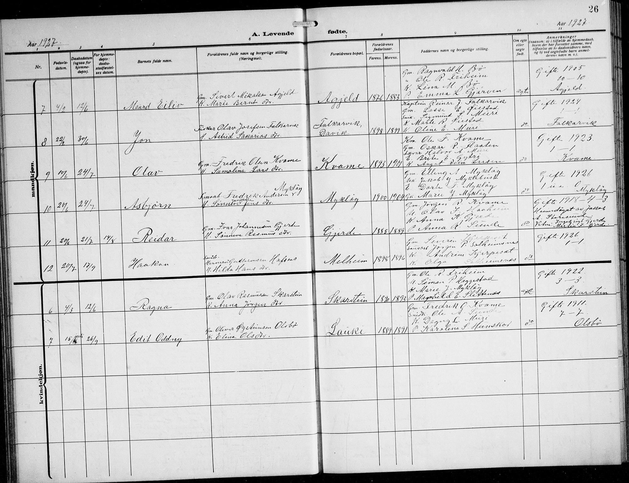 Innvik sokneprestembete, SAB/A-80501: Parish register (copy) no. B 5, 1915-1943, p. 26