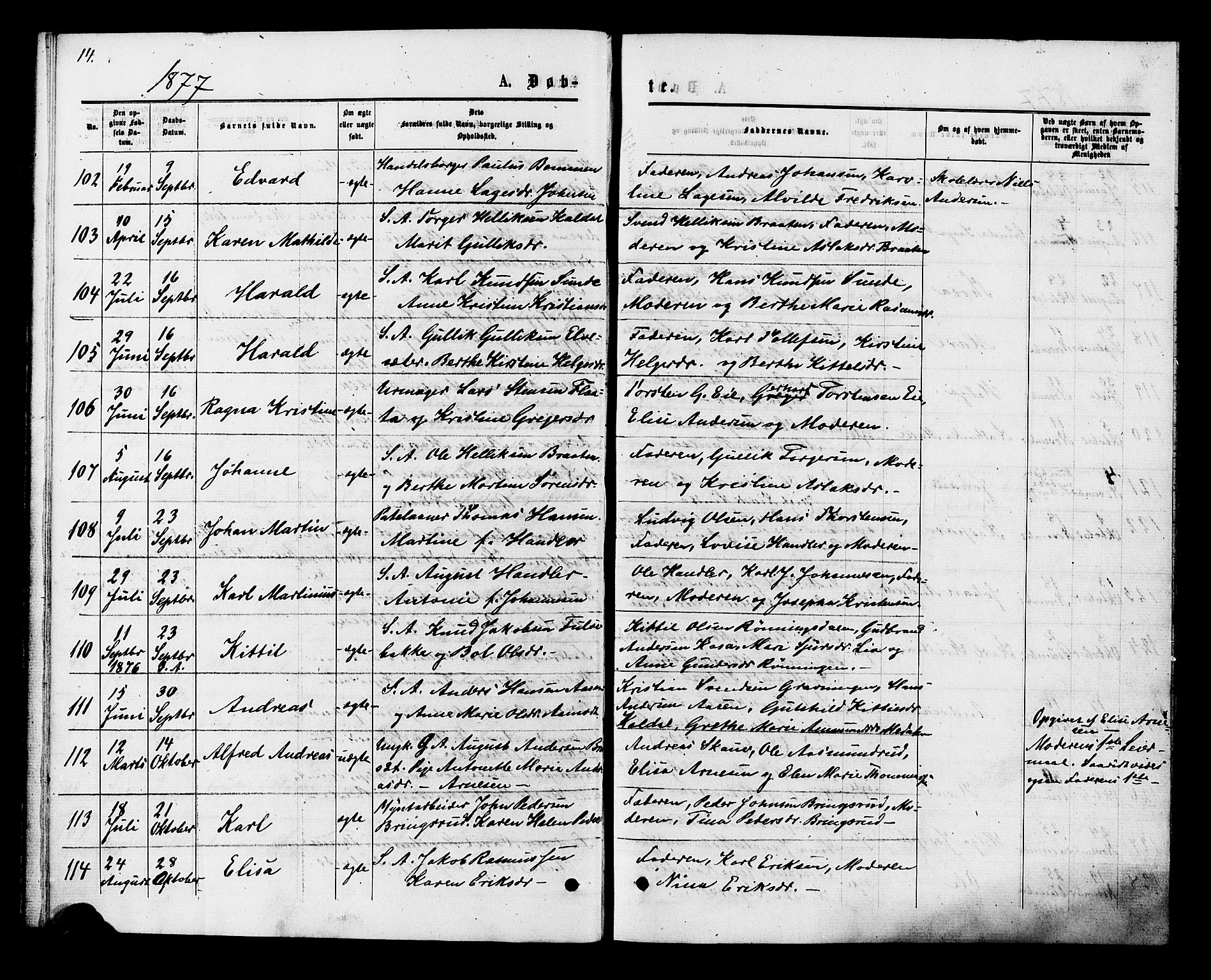 Kongsberg kirkebøker, AV/SAKO-A-22/F/Fa/L0011: Parish register (official) no. I 11, 1876-1877, p. 14