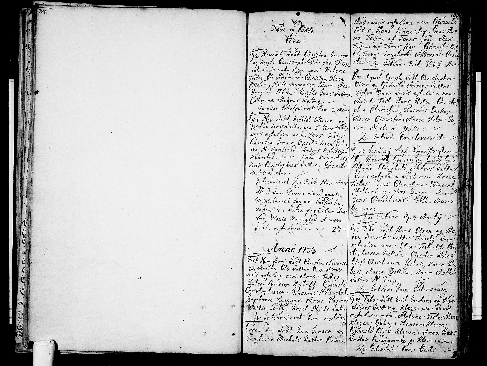 Våle kirkebøker, AV/SAKO-A-334/F/Fa/L0003: Parish register (official) no. I 3, 1732-1773, p. 32-33