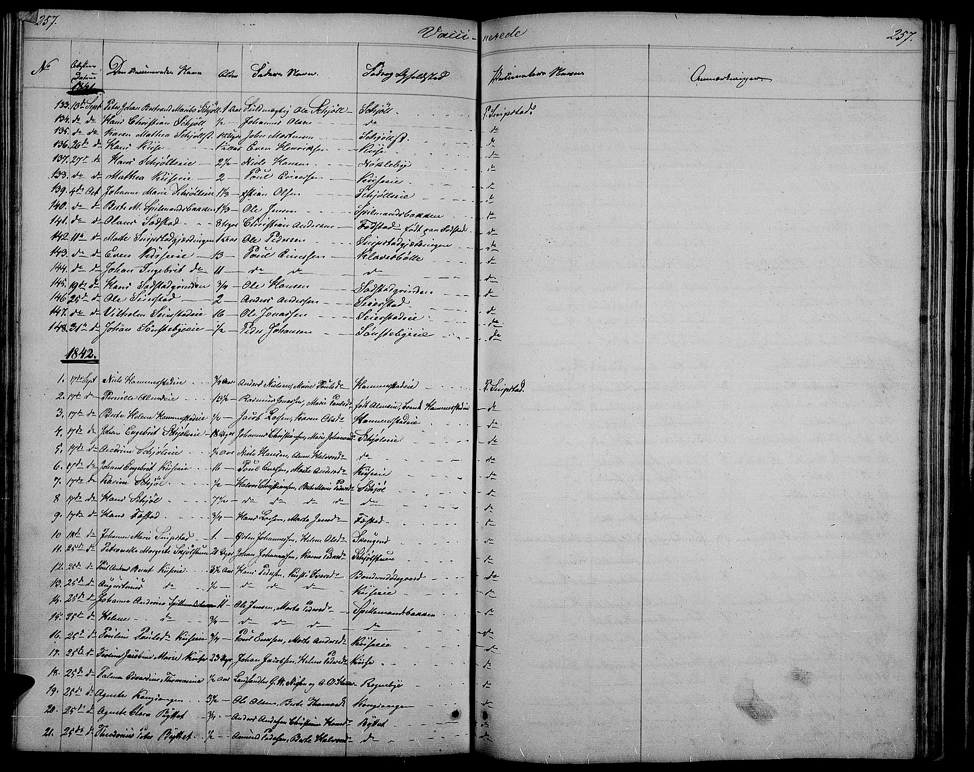 Østre Toten prestekontor, SAH/PREST-104/H/Ha/Hab/L0002: Parish register (copy) no. 2, 1840-1847, p. 257