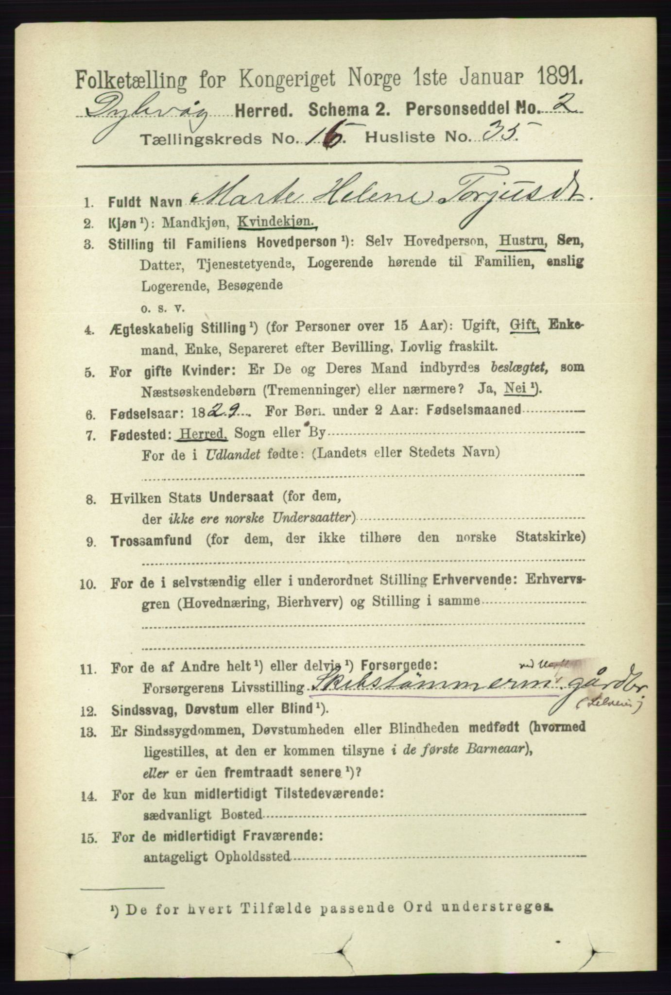 RA, 1891 census for 0915 Dypvåg, 1891, p. 6617