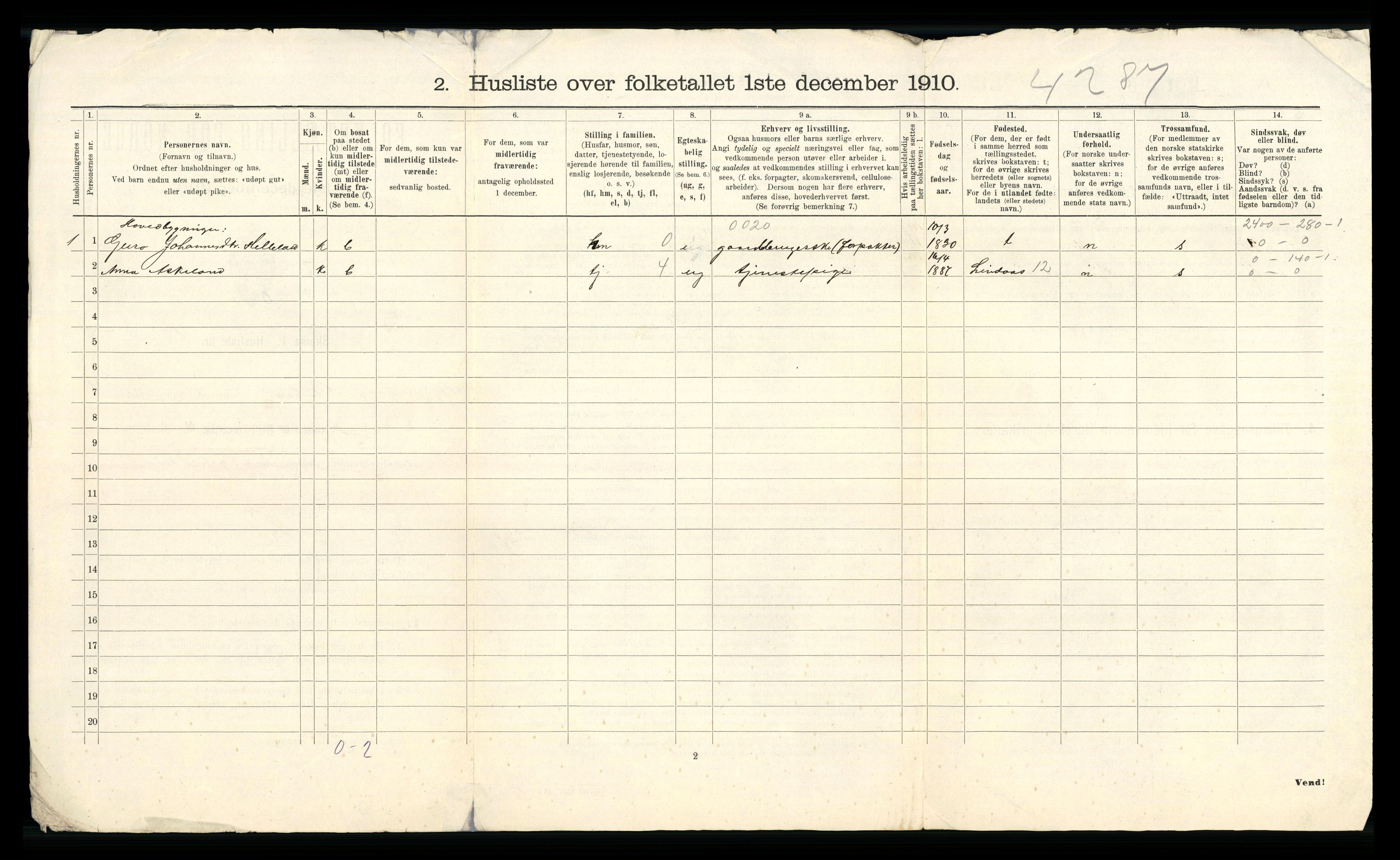 RA, 1910 census for Etne, 1910, p. 49