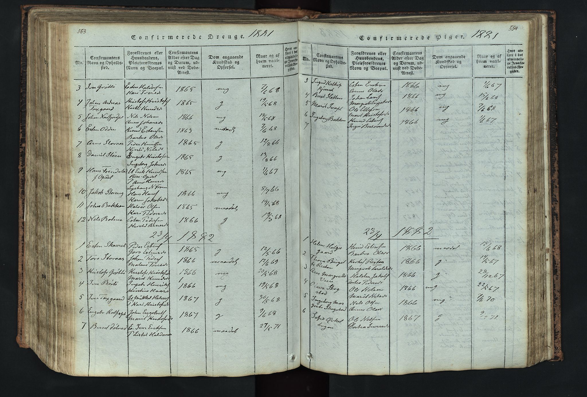 Kvikne prestekontor, SAH/PREST-064/H/Ha/Hab/L0001: Parish register (copy) no. 1, 1815-1895, p. 553-554