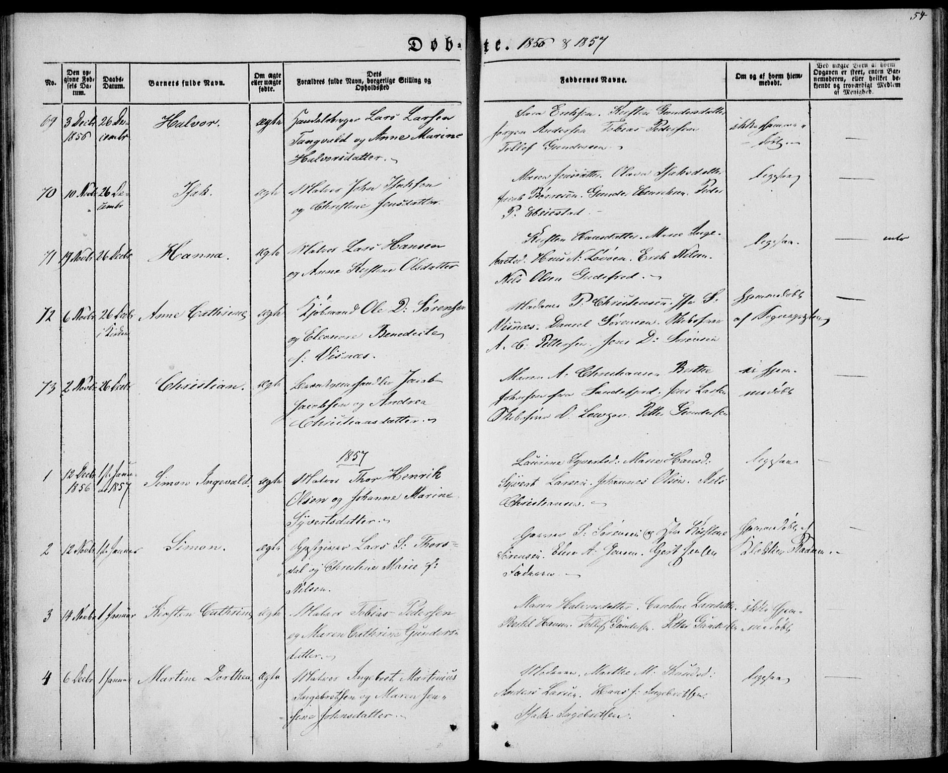 Brevik kirkebøker, AV/SAKO-A-255/F/Fa/L0005: Parish register (official) no. 5, 1847-1865, p. 54