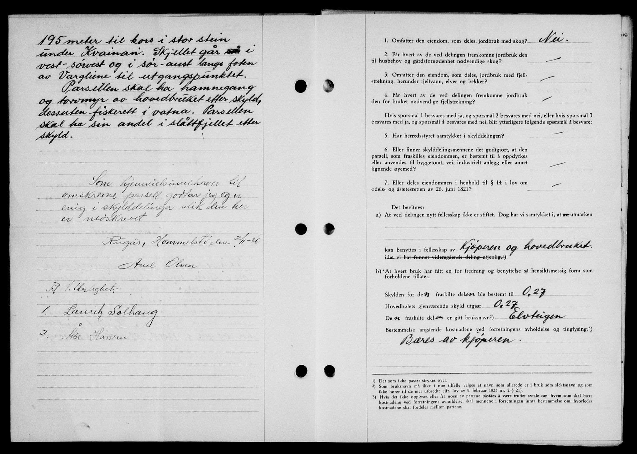 Lofoten sorenskriveri, SAT/A-0017/1/2/2C/L0015a: Mortgage book no. 15a, 1946-1947, Diary no: : 1666/1946