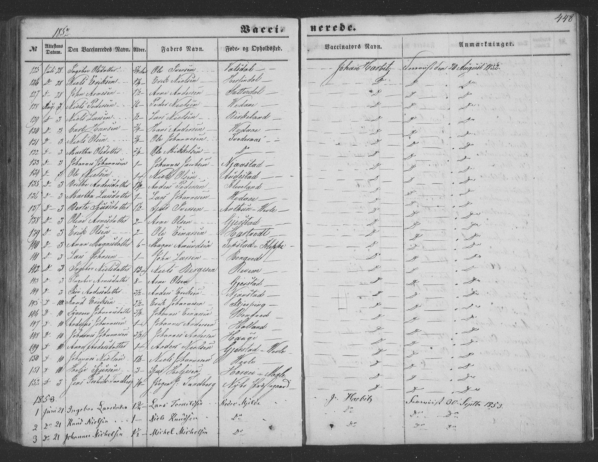 Haus sokneprestembete, AV/SAB-A-75601/H/Haa: Parish register (official) no. A 16 II, 1848-1857, p. 448