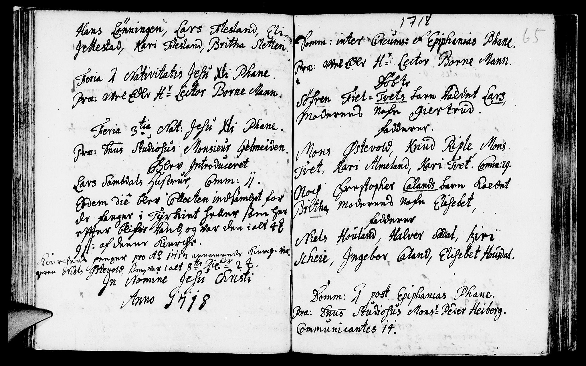 Fana Sokneprestembete, AV/SAB-A-75101/H/Haa/Haaa/L0001: Parish register (official) no. A 1, 1712-1719, p. 65