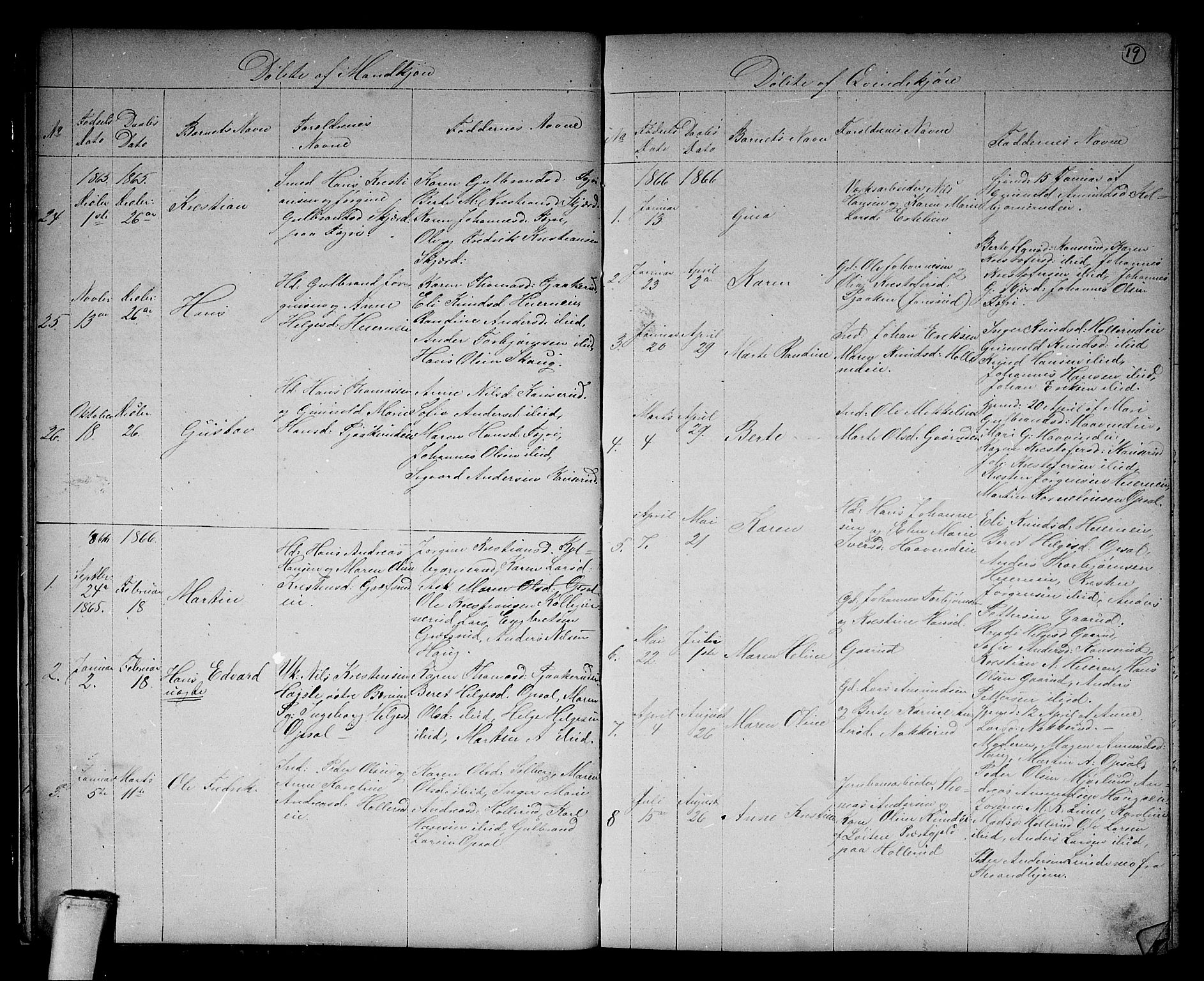 Hole kirkebøker, SAKO/A-228/G/Gb/L0001: Parish register (copy) no. II 1, 1859-1878, p. 19