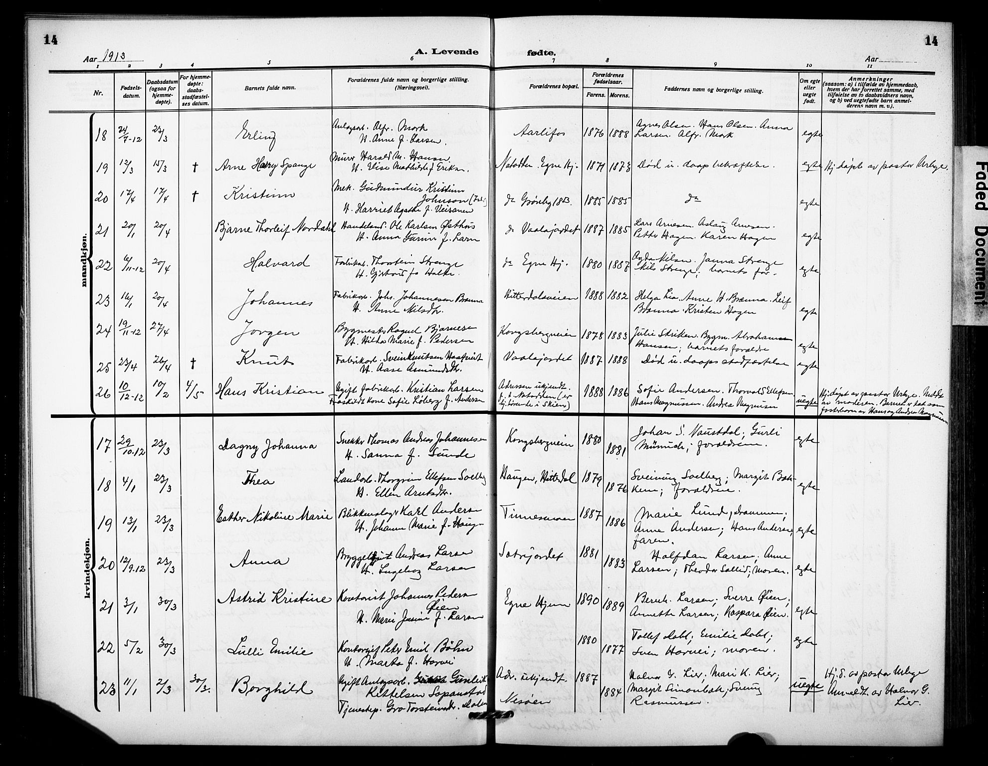 Notodden kirkebøker, AV/SAKO-A-290/G/Ga/L0001: Parish register (copy) no. 1, 1912-1923, p. 14