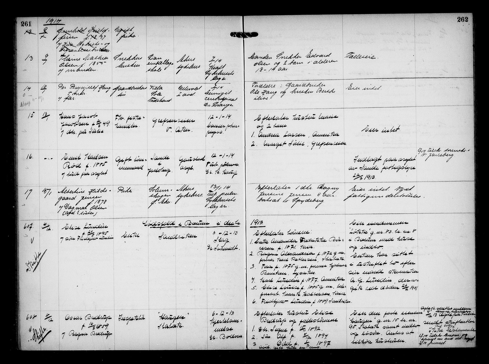 Aker kriminaldommer, skifte- og auksjonsforvalterembete, AV/SAO-A-10452/H/Hb/Hba/Hbaa/L0003: Dødsfallsprotokoll, 1912-1914, p. 261-262