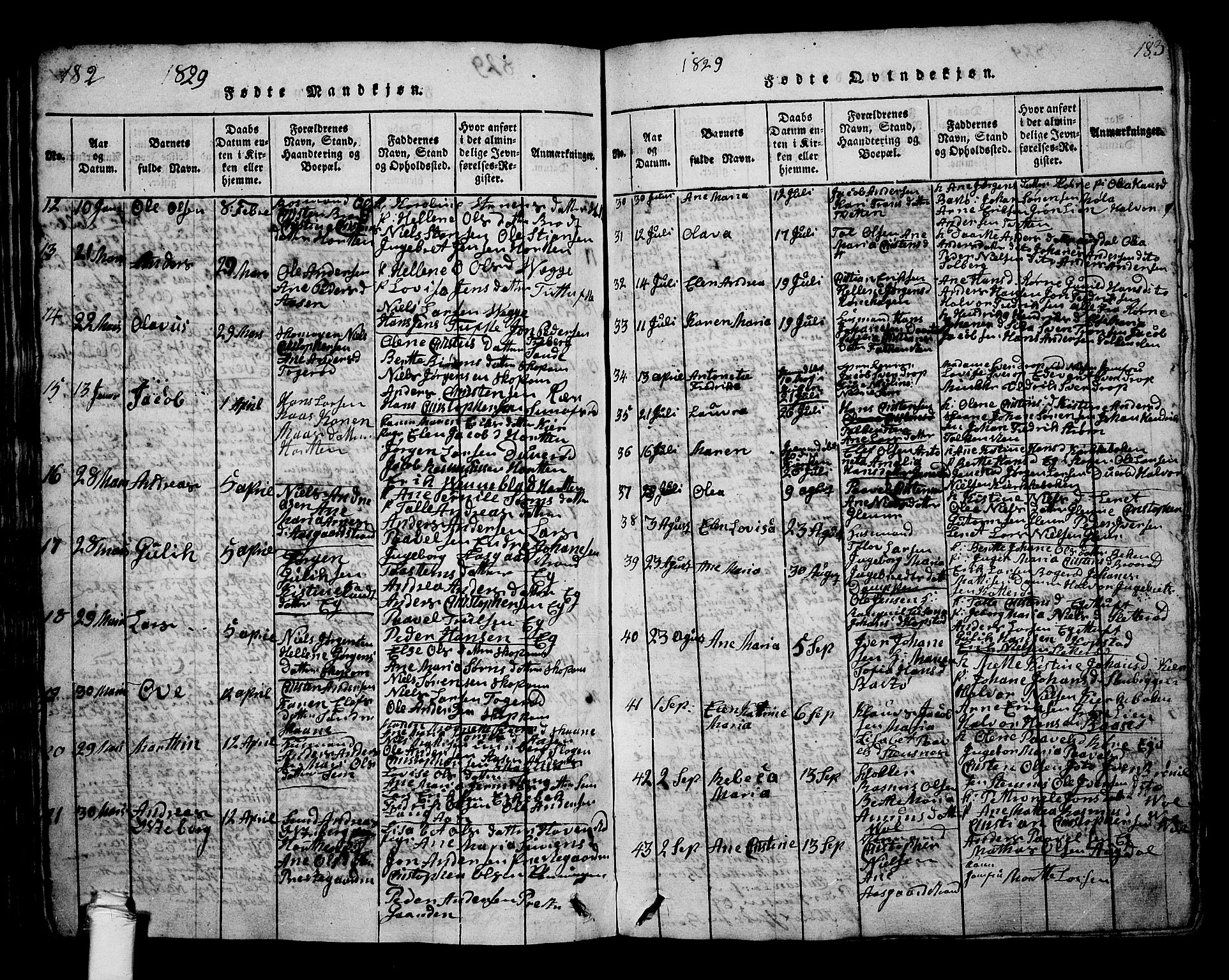 Borre kirkebøker, AV/SAKO-A-338/G/Ga/L0001: Parish register (copy) no. I 1, 1815-1851, p. 182-183