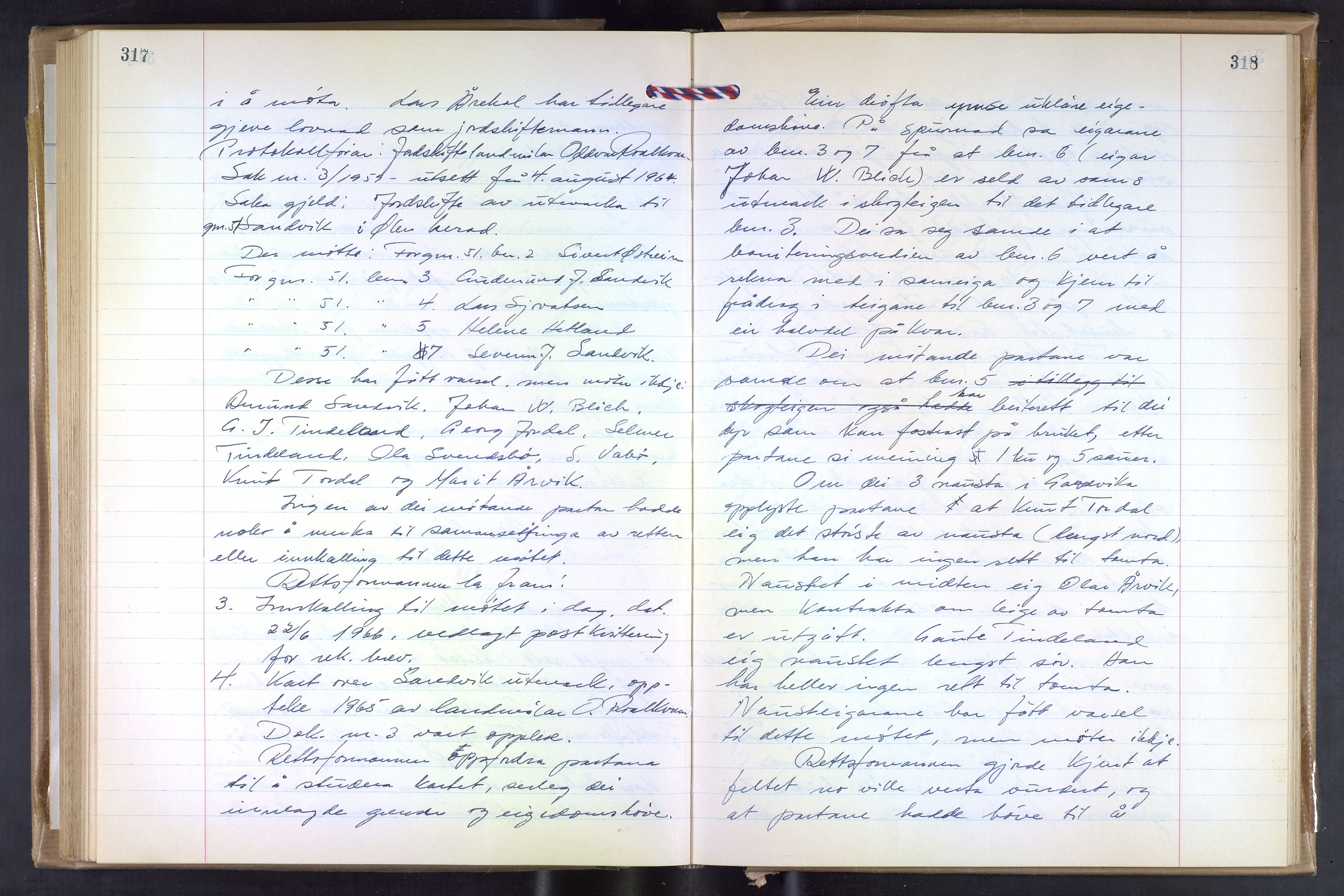 Hordaland jordskiftedøme - VII Indre Sunnhordland jordskiftedistrikt, AV/SAB-A-7401/A/Aa/L0031: Forhandlingsprotokoll, 1960-1967, p. 317-318