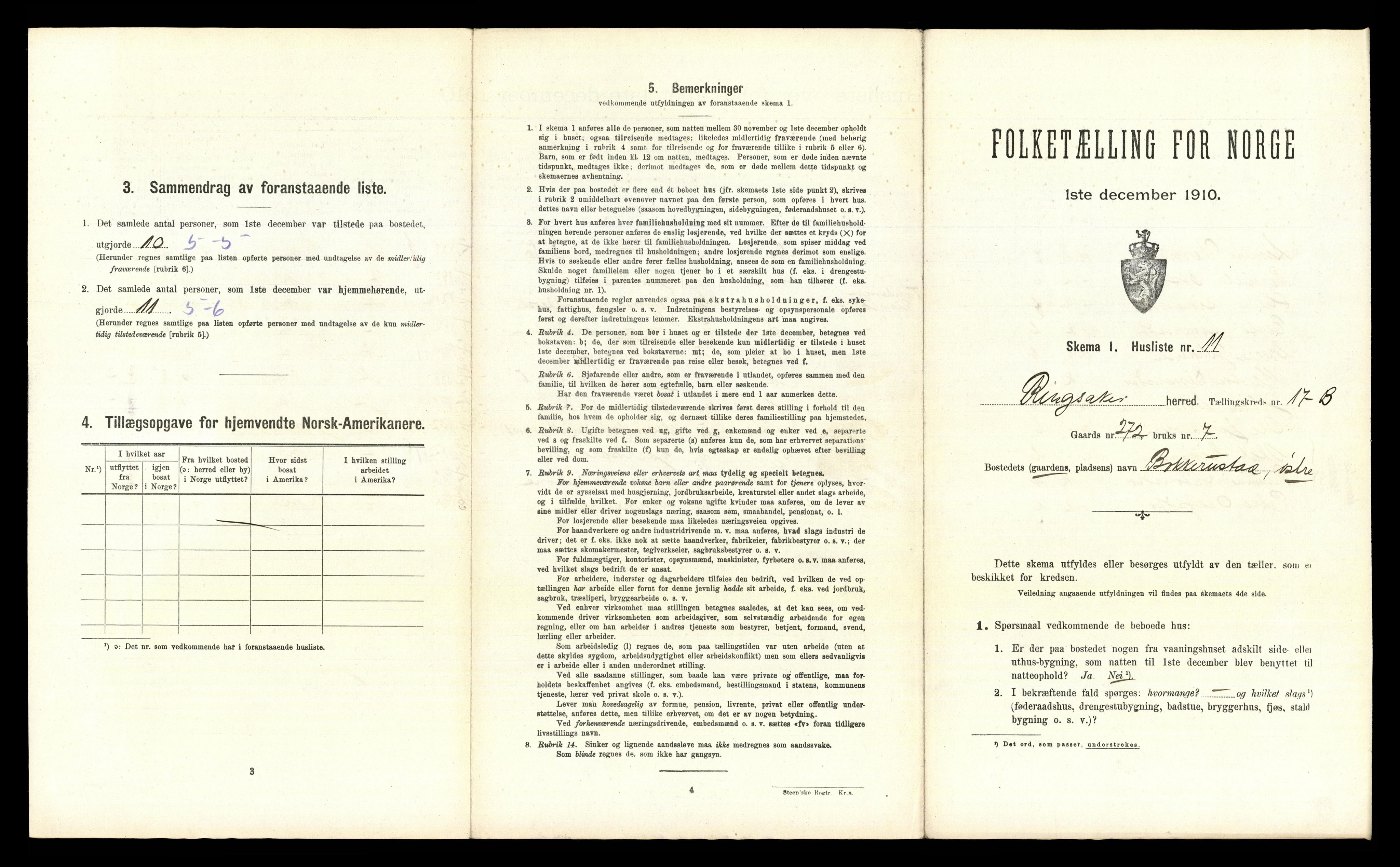 RA, 1910 census for Ringsaker, 1910, p. 3405