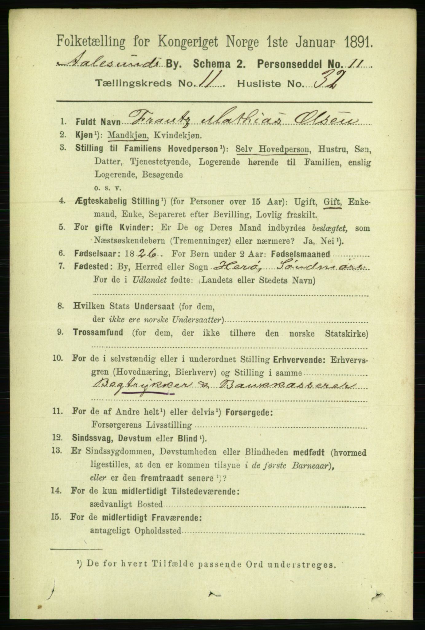 RA, 1891 census for 1501 Ålesund, 1891, p. 7484