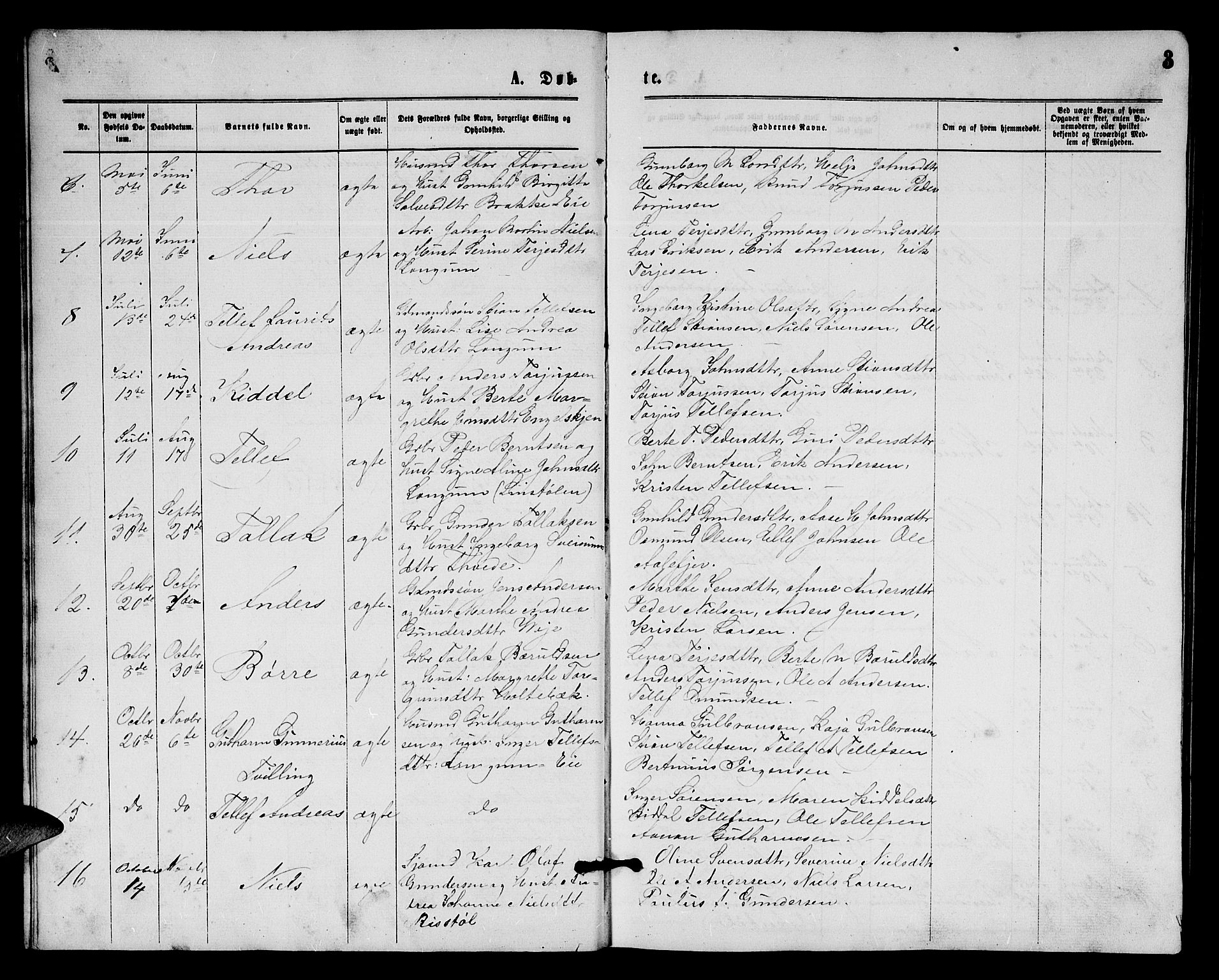 Austre Moland sokneprestkontor, AV/SAK-1111-0001/F/Fb/Fba/L0002: Parish register (copy) no. B 2, 1869-1879, p. 3