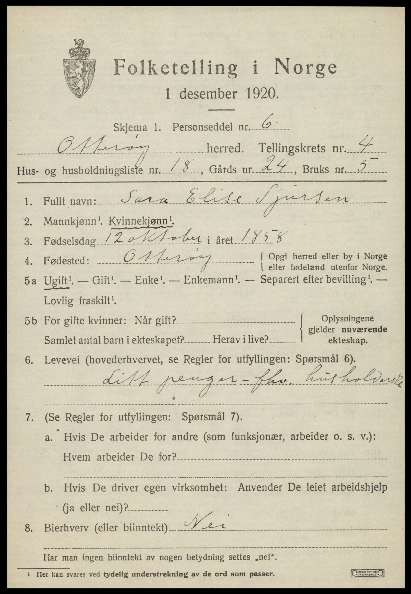 SAT, 1920 census for Otterøy, 1920, p. 1949