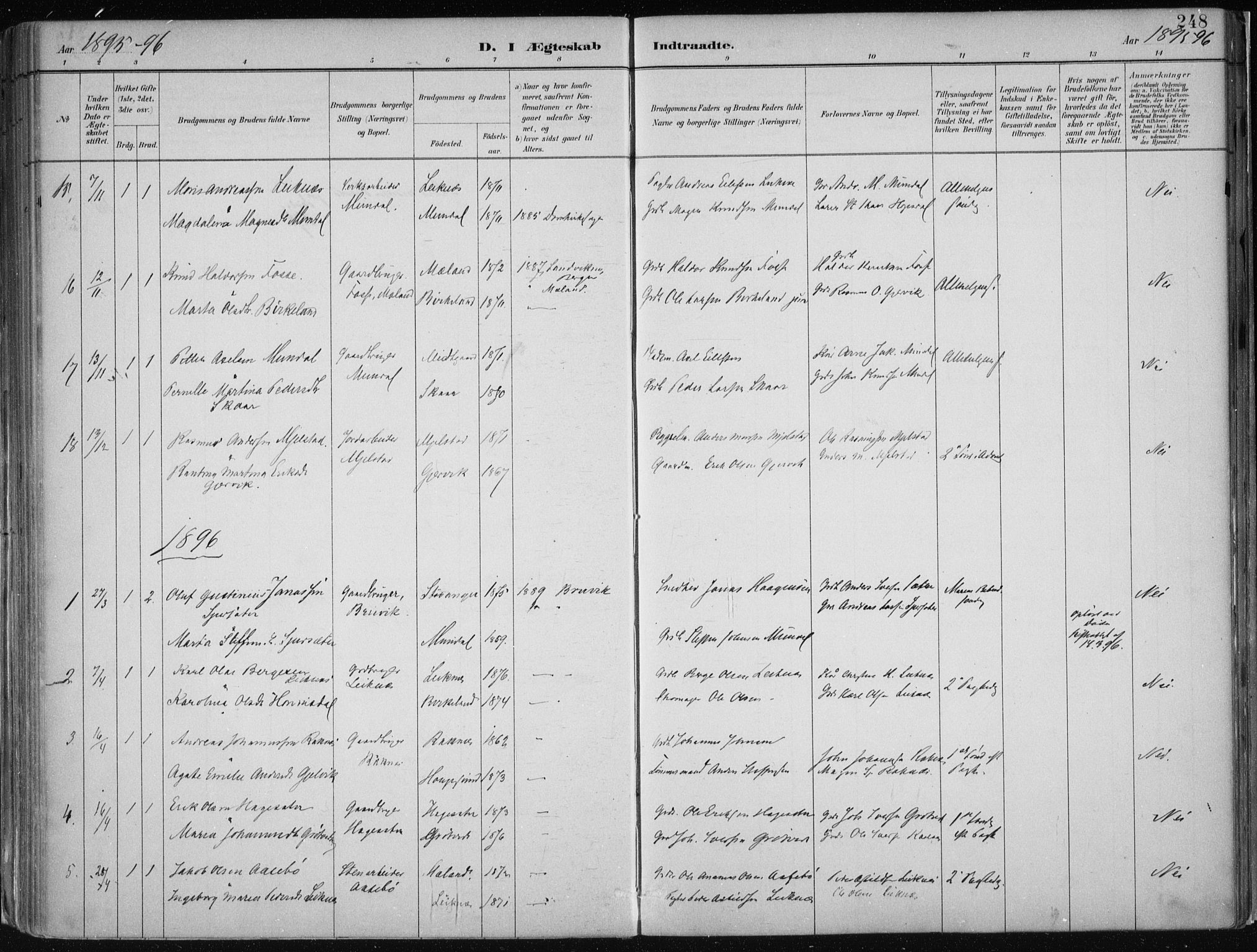 Hamre sokneprestembete, AV/SAB-A-75501/H/Ha/Haa/Haab/L0001: Parish register (official) no. B  1, 1882-1905, p. 248