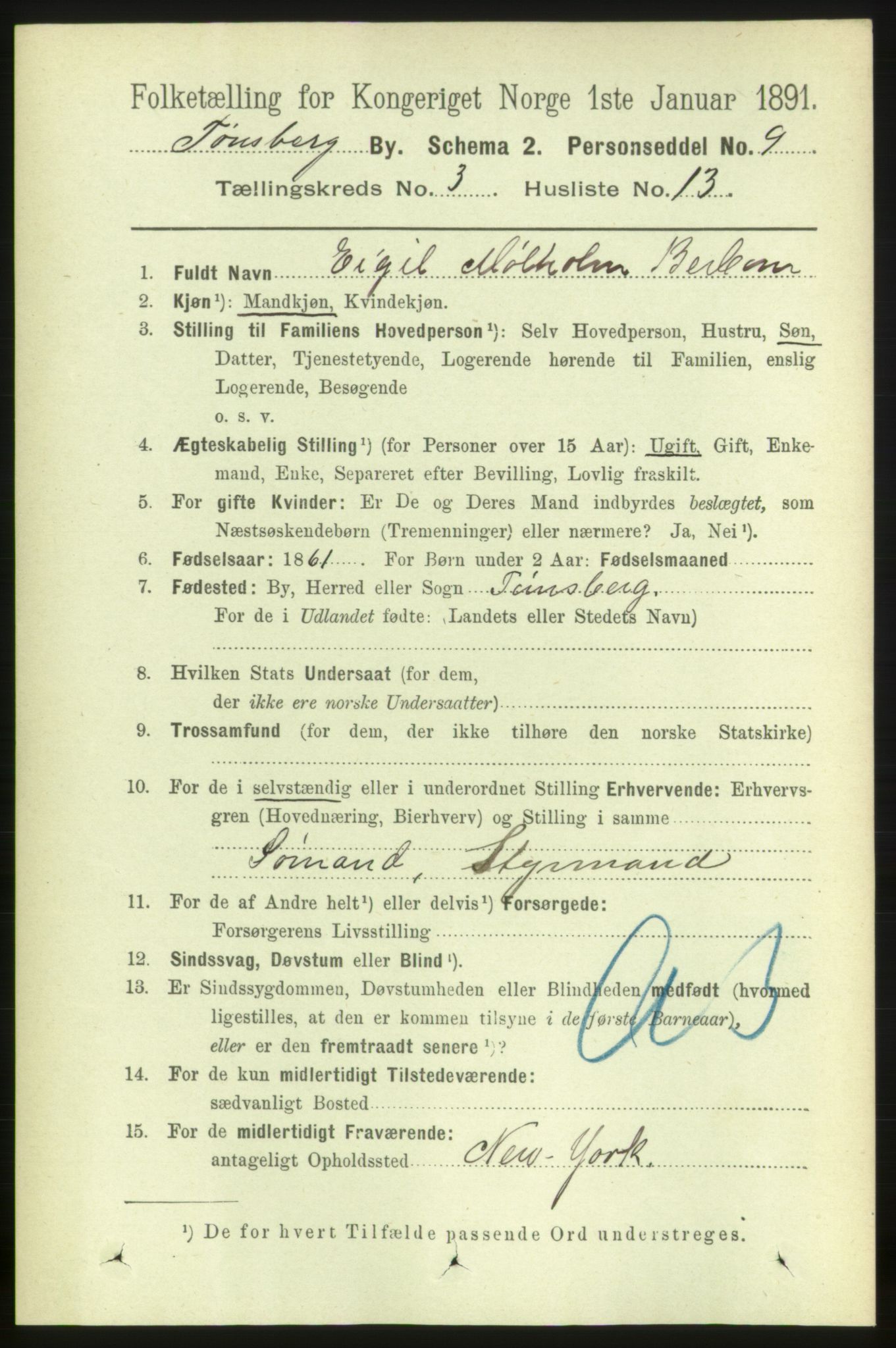 RA, 1891 census for 0705 Tønsberg, 1891, p. 1908