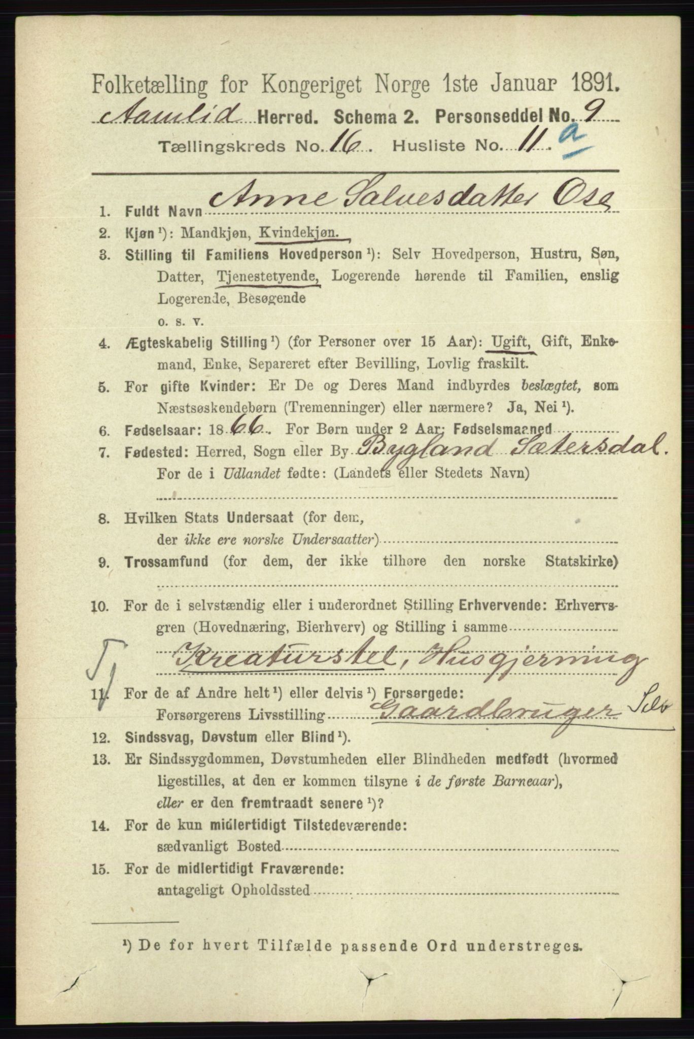 RA, 1891 census for 0929 Åmli, 1891, p. 2769