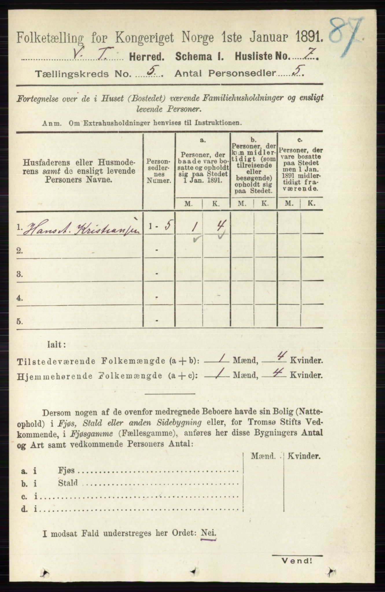 RA, 1891 census for 0529 Vestre Toten, 1891, p. 3137