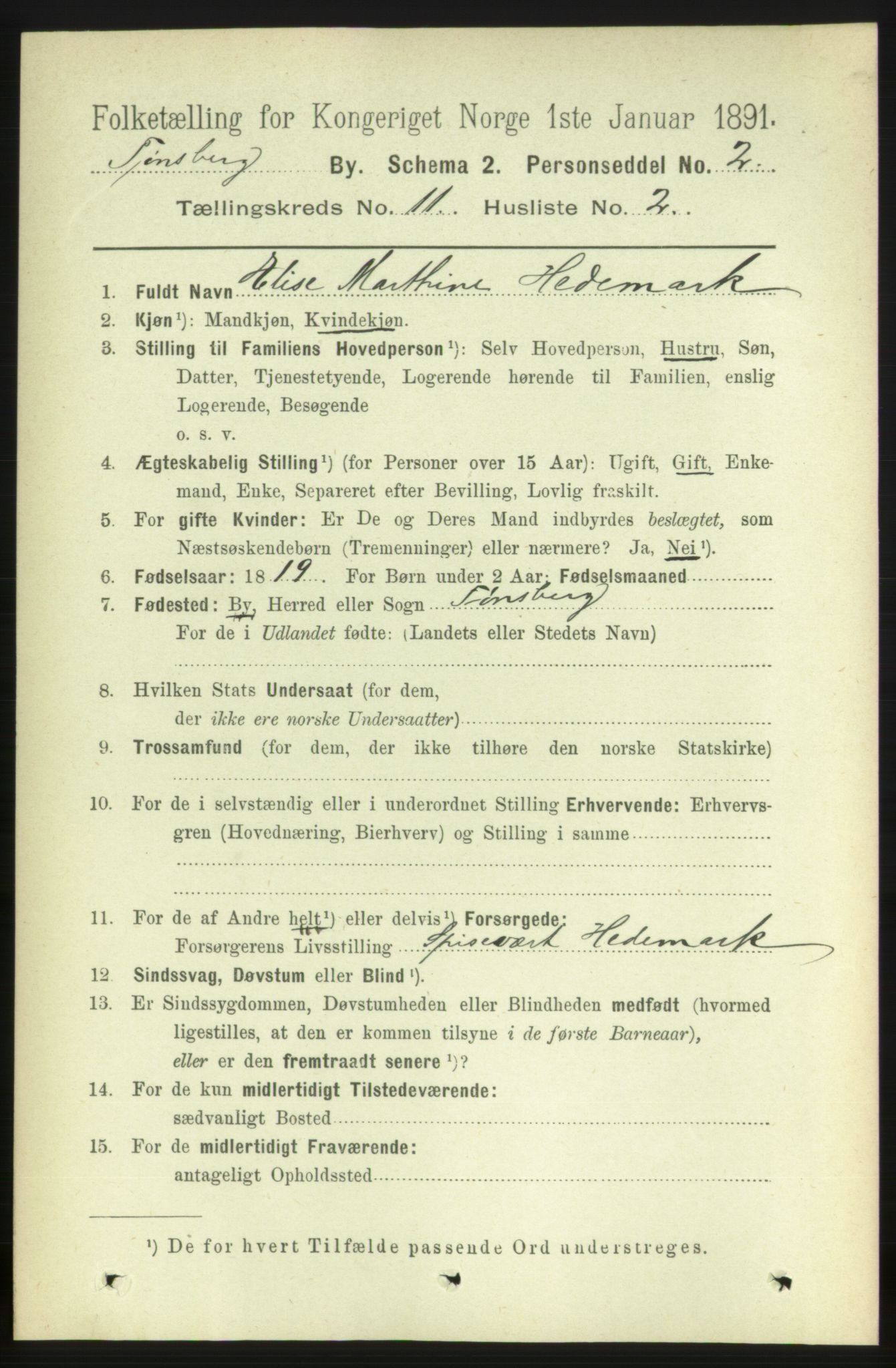 RA, 1891 census for 0705 Tønsberg, 1891, p. 3857