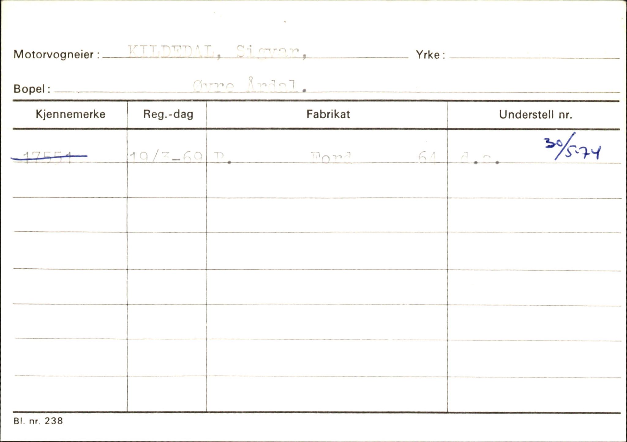 Statens vegvesen, Sogn og Fjordane vegkontor, AV/SAB-A-5301/4/F/L0145: Registerkort Vågsøy S-Å. Årdal I-P, 1945-1975, p. 1100