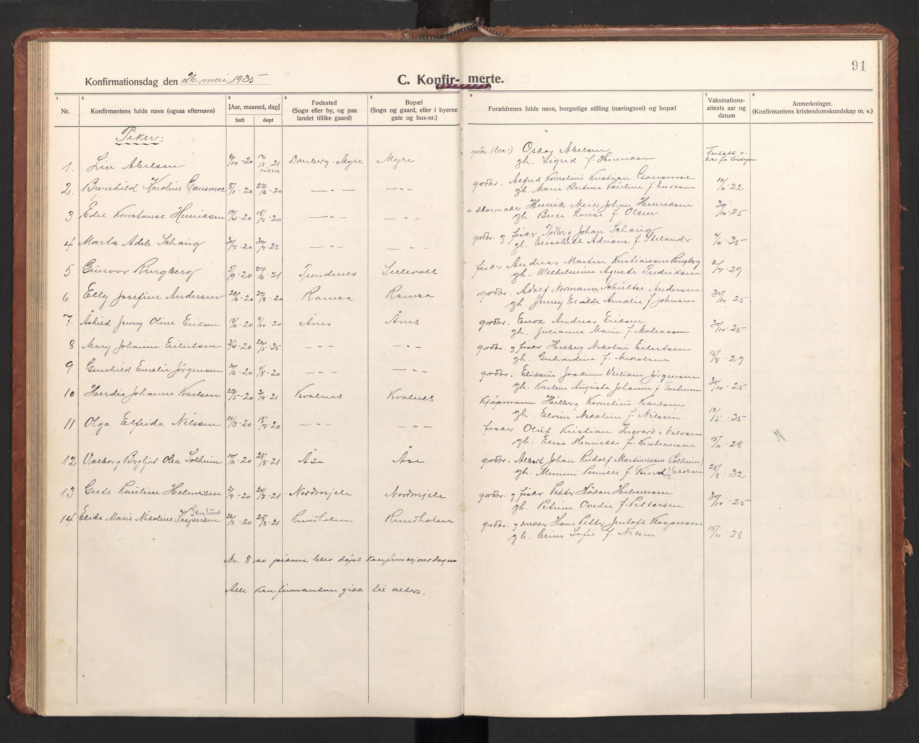 Ministerialprotokoller, klokkerbøker og fødselsregistre - Nordland, AV/SAT-A-1459/897/L1408: Parish register (official) no. 897A15, 1922-1938, p. 91