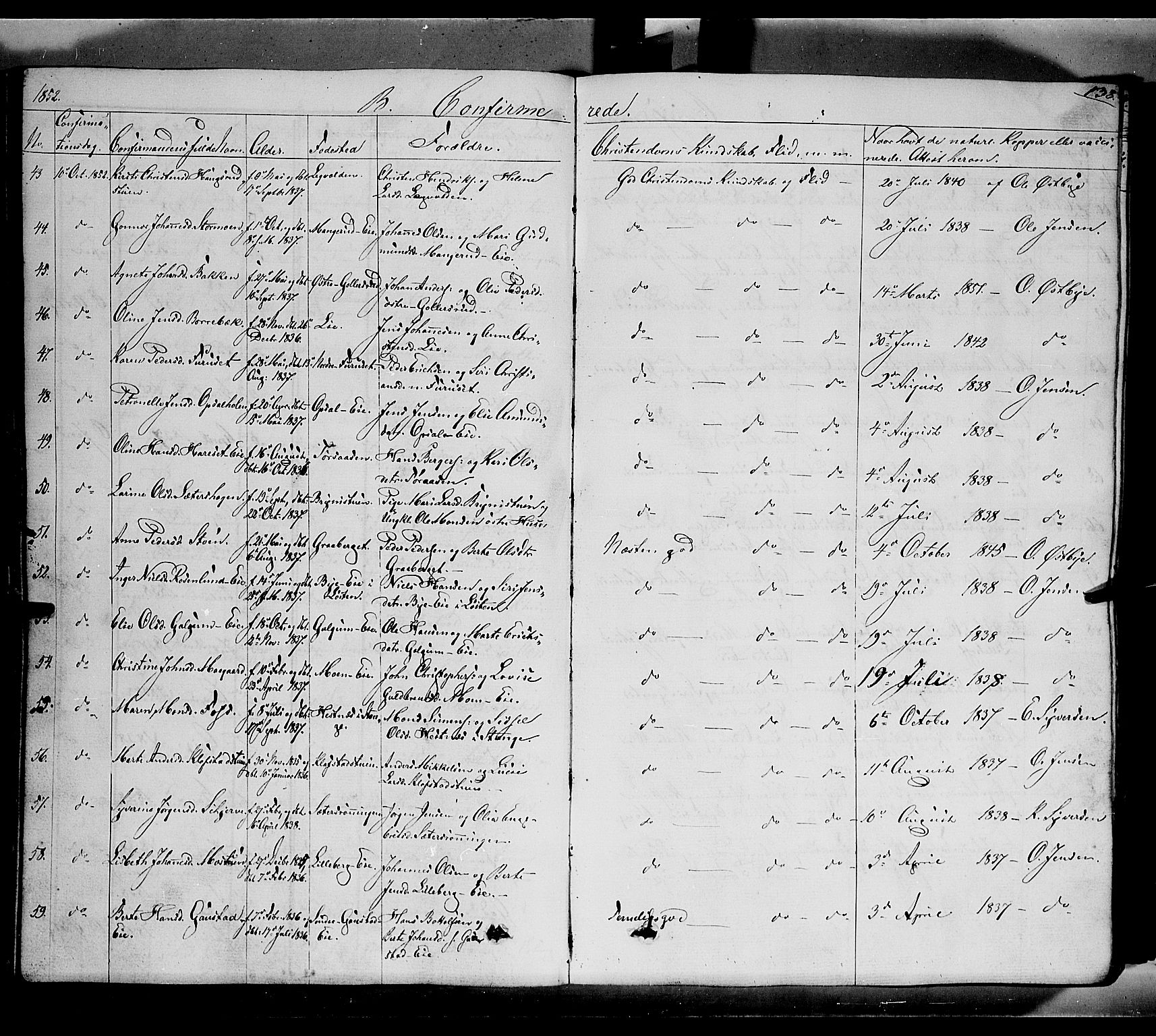 Romedal prestekontor, SAH/PREST-004/K/L0004: Parish register (official) no. 4, 1847-1861, p. 138