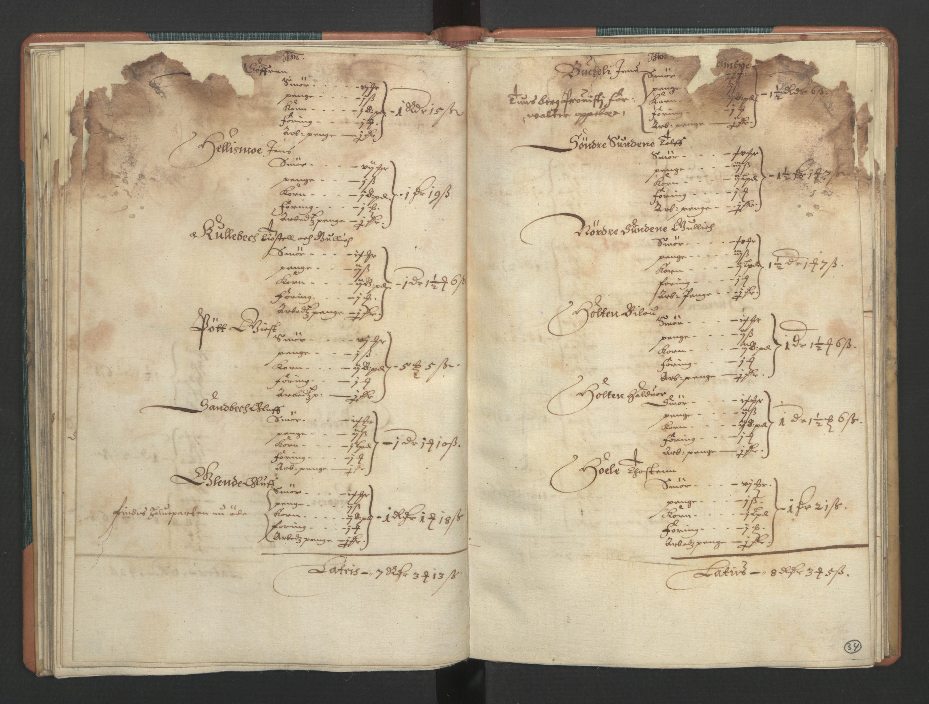 Rentekammeret inntil 1814, Realistisk ordnet avdeling, AV/RA-EA-4070/L/L0015/0002: Tønsberg lagdømme. Brunla len: / Brunla len. Kronens jordebok, 1661, p. 33b-34a