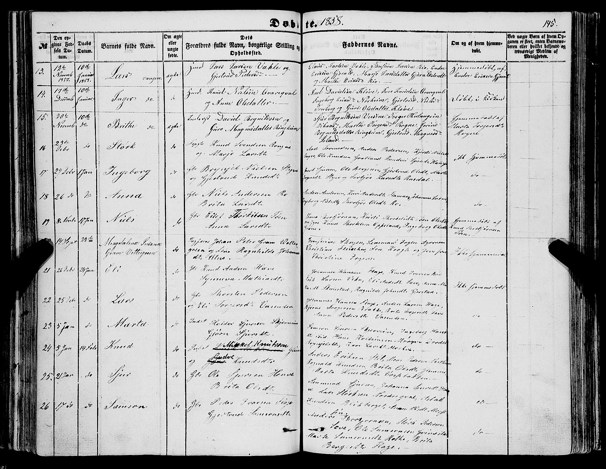 Voss sokneprestembete, SAB/A-79001/H/Haa: Parish register (official) no. A 16, 1849-1863, p. 145
