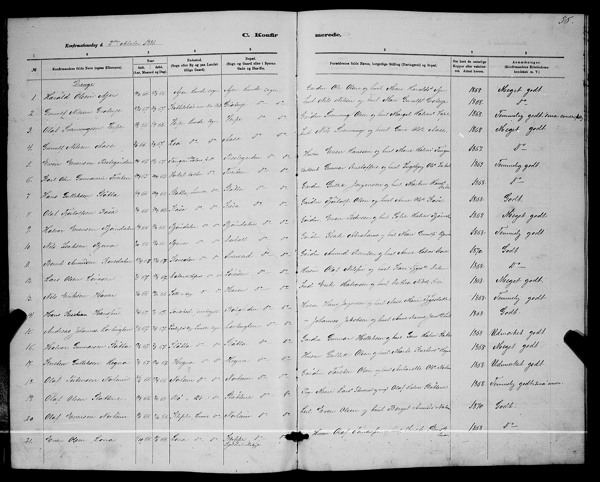 Lunde kirkebøker, SAKO/A-282/G/Ga/L0001b: Parish register (copy) no. I 1, 1879-1887, p. 56